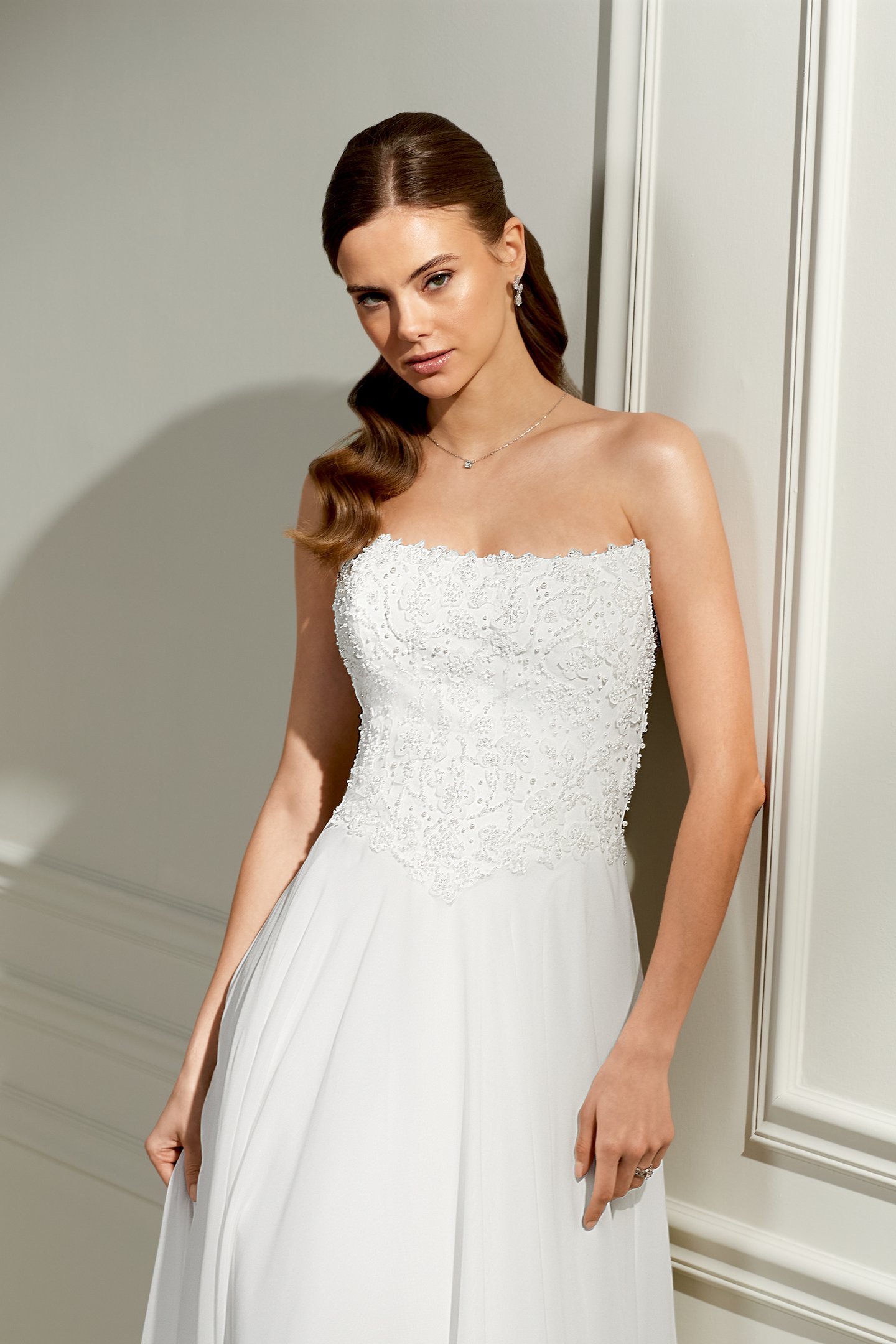 Adore by Justin Alexander Style 11468 Penny Sparkling Chiffon A-Line Bridal Gown with Beaded Lace Appliqués and 3D Florals on Bodice