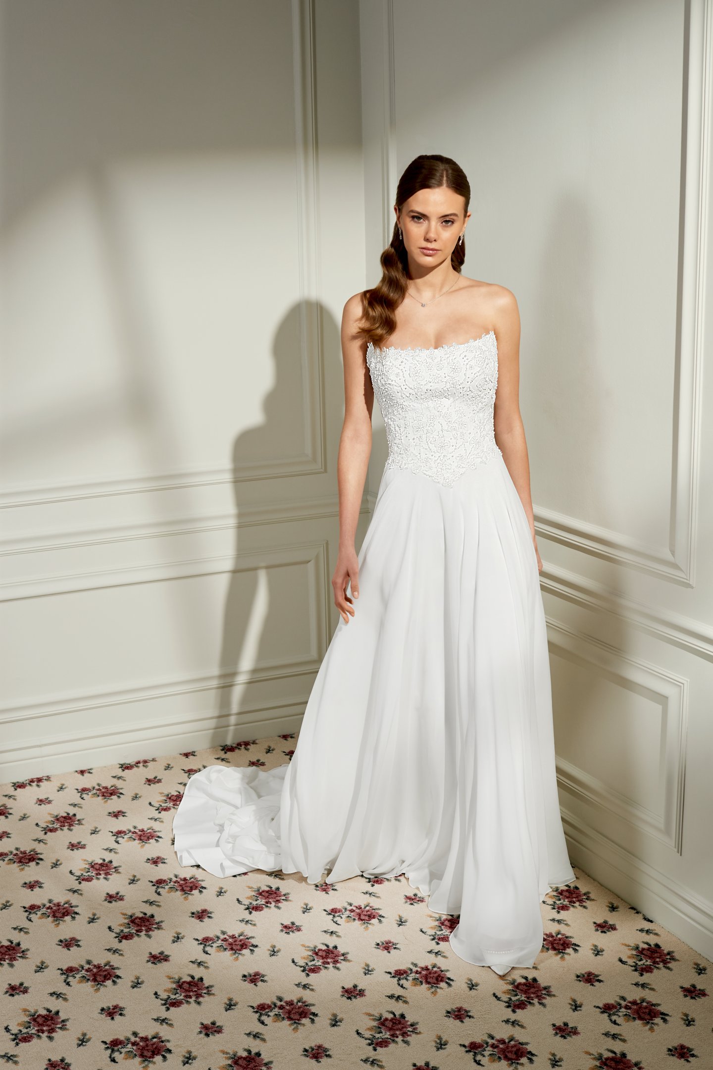Adore by Justin Alexander Style 11468 Penny Sparkling Chiffon A-Line Bridal Gown with Beaded Lace Appliqués and 3D Florals on Bodice
