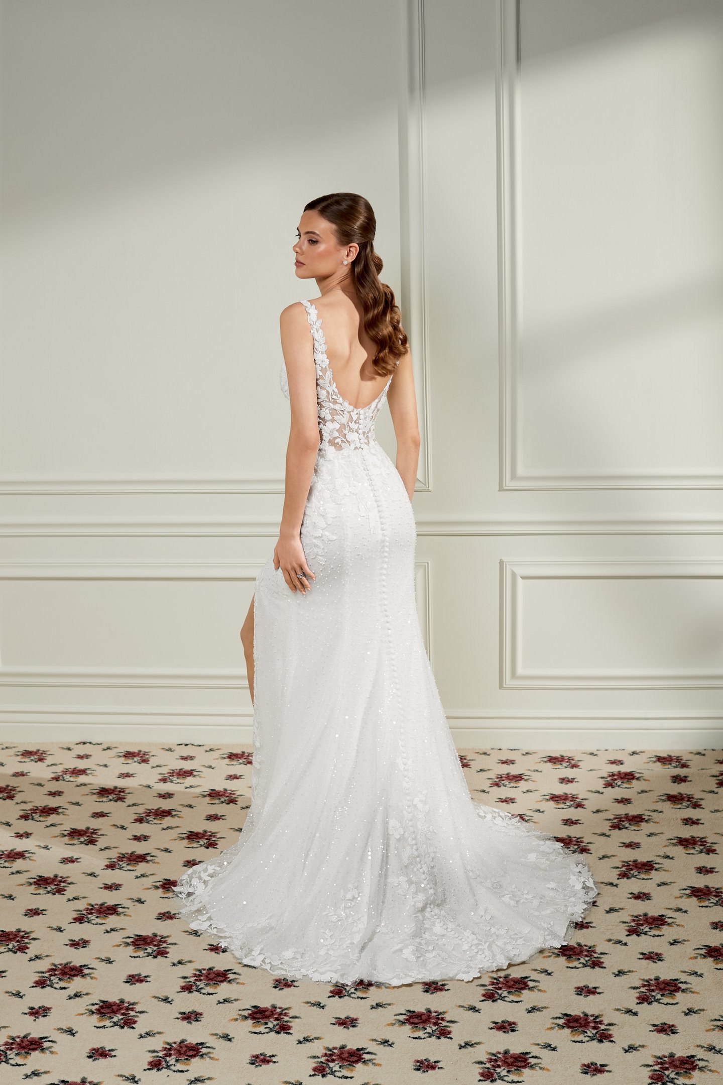 Adore by Justin Alexander Style 11469 Primrose Allover Beaded Fit and Fare Bridal Gown with Plunging V-Neckline and Skirt Slit