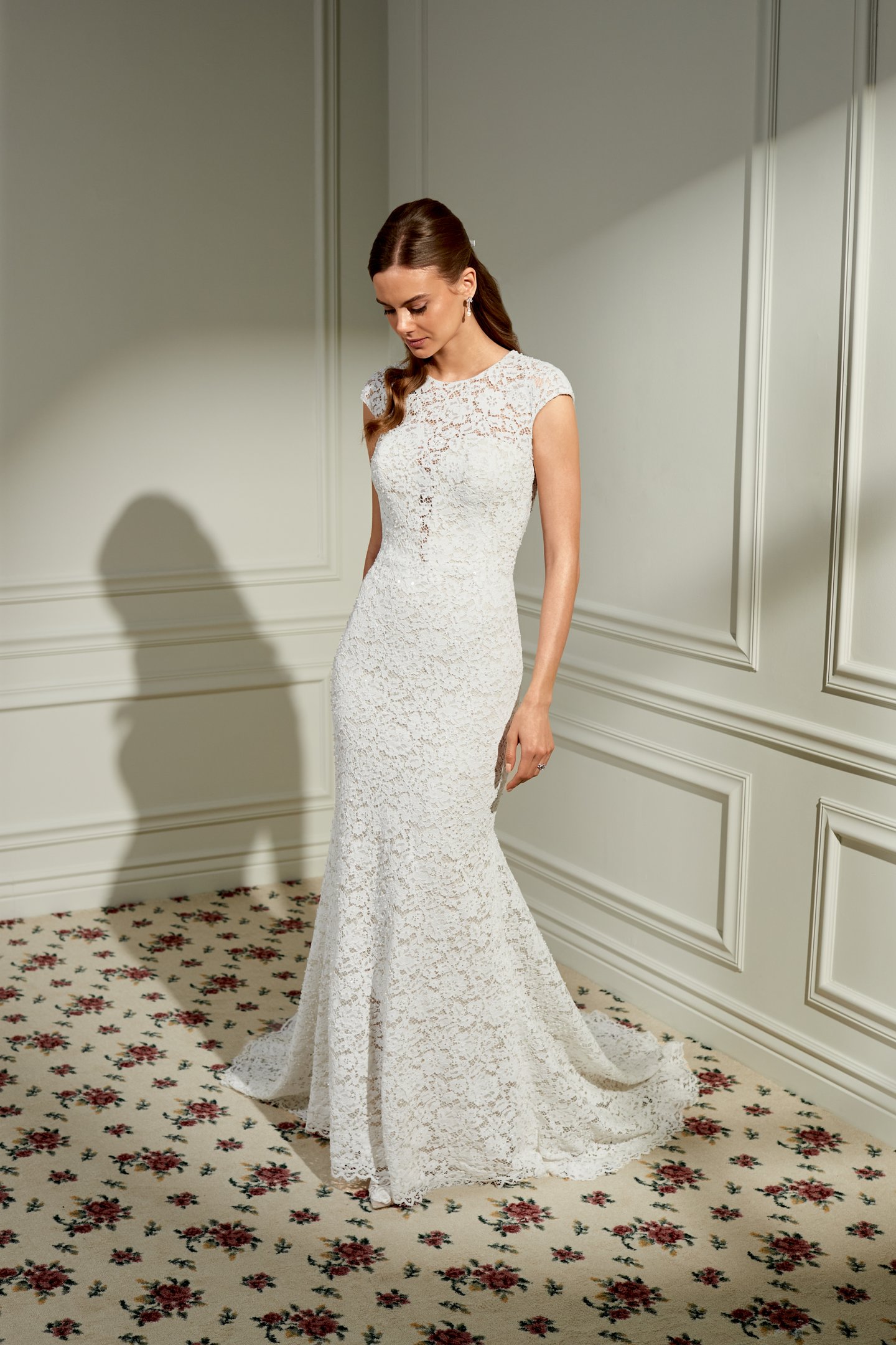 Adore by Justin Alexander Style 11472 Ethel Sparkling Allover Lace Fit and Flare Bridal Gown with Bateau Neckline and Raglan Cap Sleeves