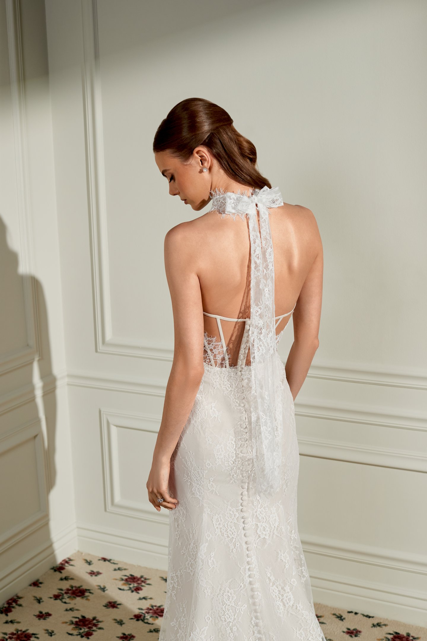 Adore by Justin Alexander Style 11475CH Minnie Choker Chantilly Lace Choker with Double Bow Detail and Streamers