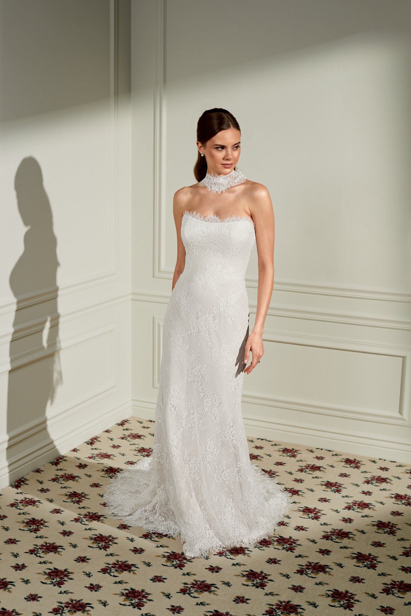 Adore by Justin Alexander Style 11475CH Minnie Choker Chantilly Lace Choker with Double Bow Detail and Streamers