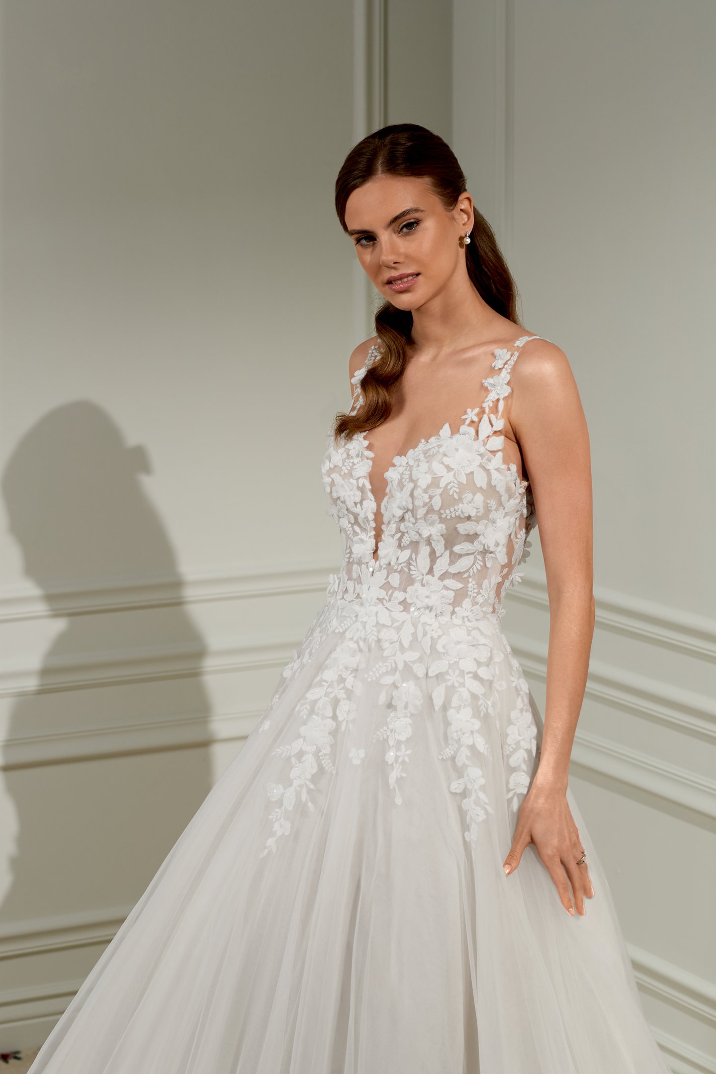 Adore by Justin Alexander Style 11476 Dorothy Tulle A-Line Bridal Gown with Lace Appliqués and  Illusion Sabrina Neckline and Plunging Sweetheart Bodice