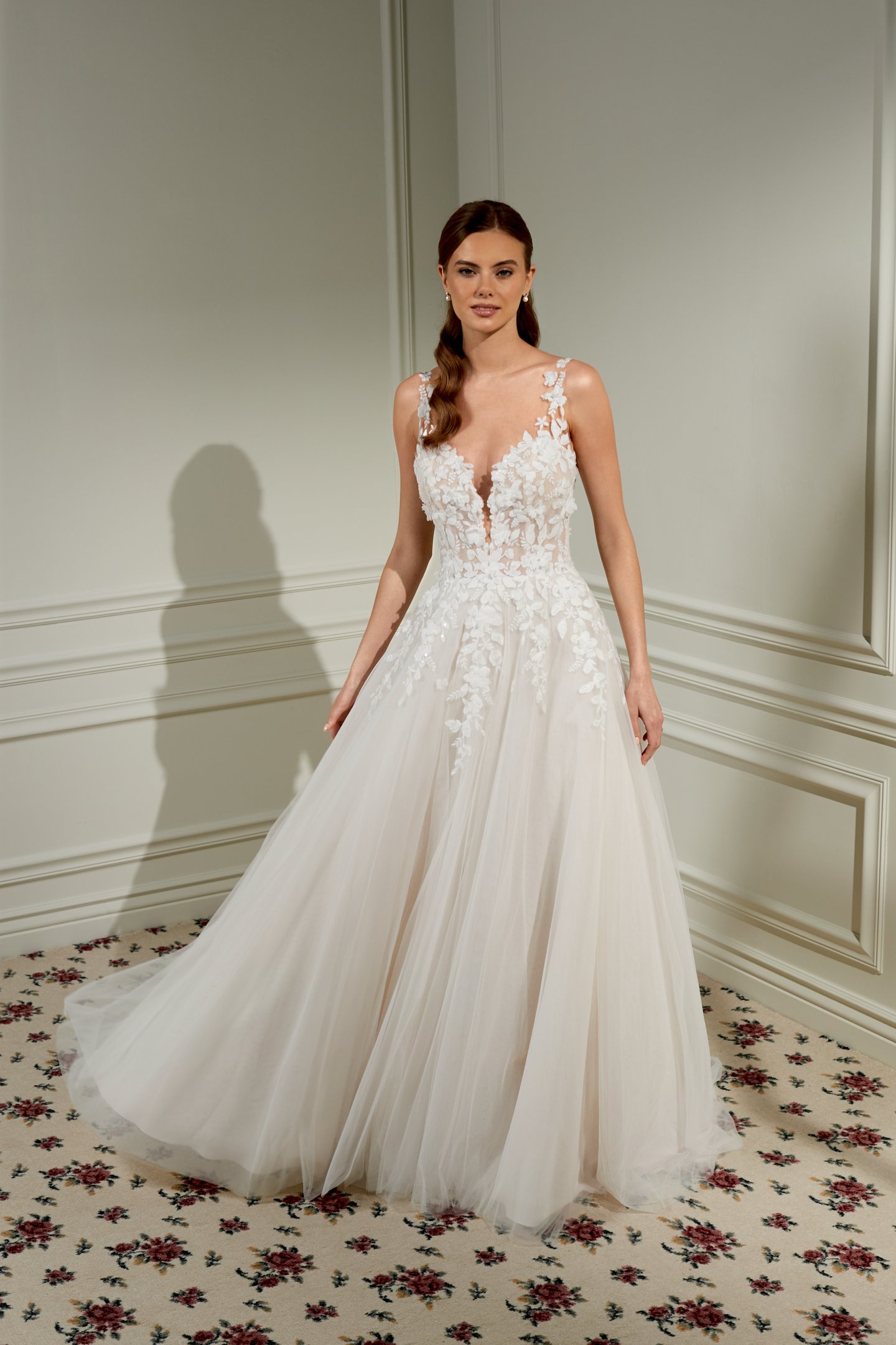 Adore by Justin Alexander Style 11476 Dorothy Tulle A-Line Bridal Gown with Lace Appliqués and  Illusion Sabrina Neckline and Plunging Sweetheart Bodice