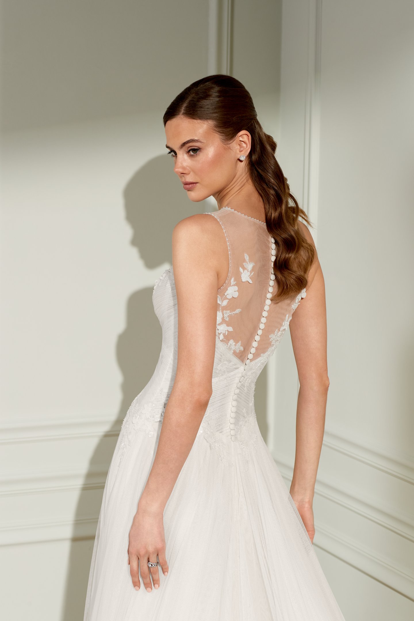 Adore by Justin Alexander Style 11477 Beatrice Tulle A-Line Bridal Gown with Illusion Jewel Neckline and Inverted Dropped Waistline