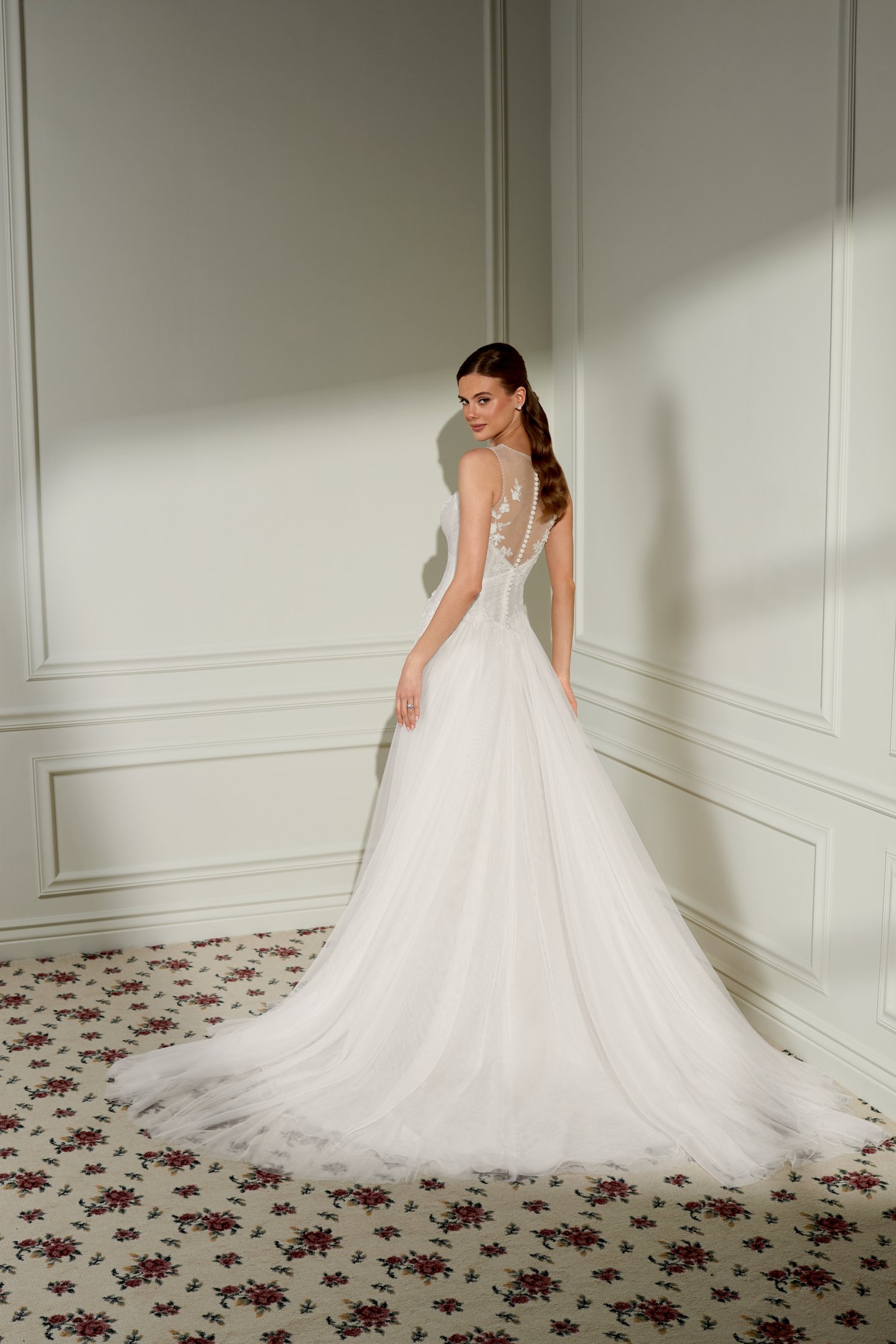 Adore by Justin Alexander Style 11477 Beatrice Tulle A-Line Bridal Gown with Illusion Jewel Neckline and Inverted Dropped Waistline