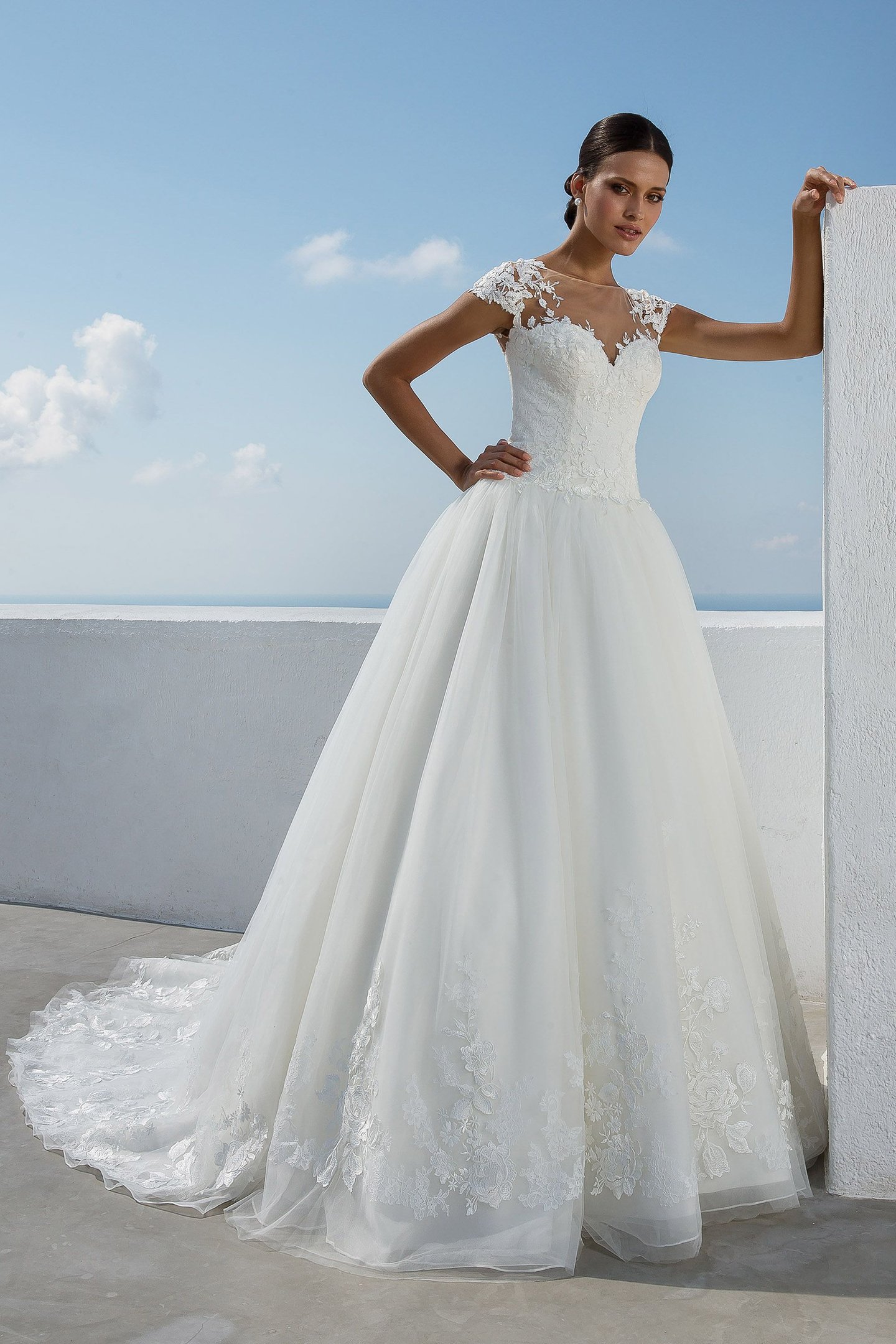 Justin Alexander Style 88015 Lace Illusion Neckline Dropped Waist Ball Gown