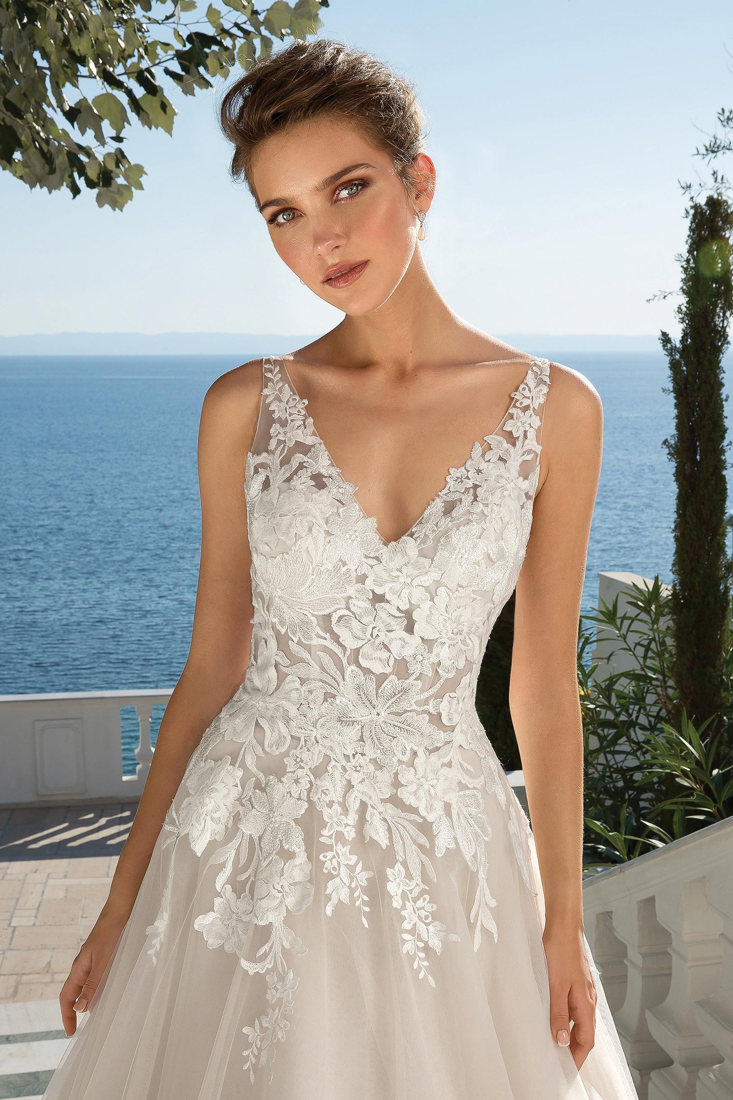 Justin Alexander Style 88086 Tulle and Lace Ball Gown with Chapel Length Train