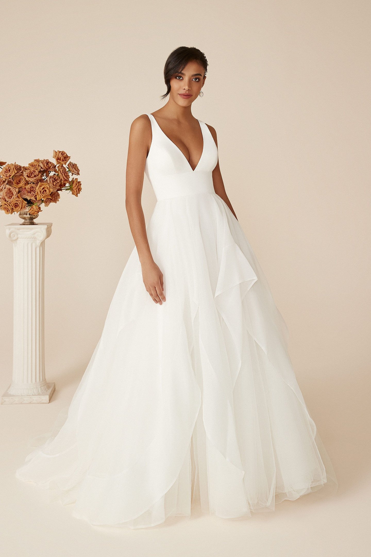 Justin Alexander Style 88093 Clean Ball Gown with Deep V Illusion Neckline