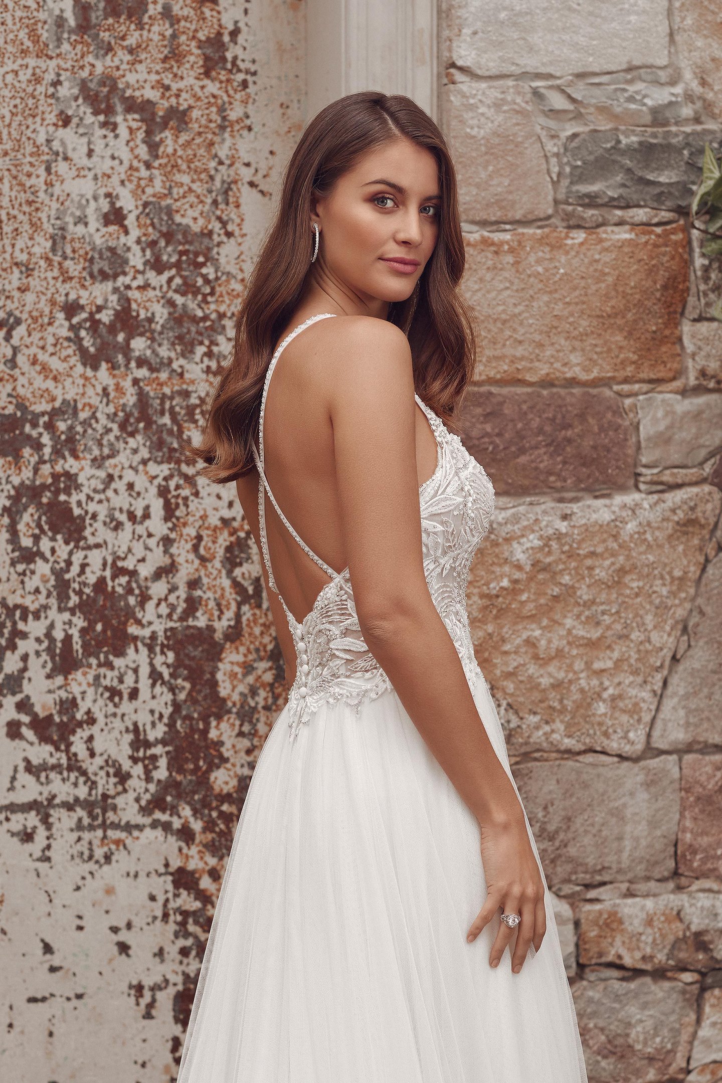 Justin Alexander Style 88151 Alessandra A-Line Gown with English Net Skirt and Hand Beaded Lace Bodice