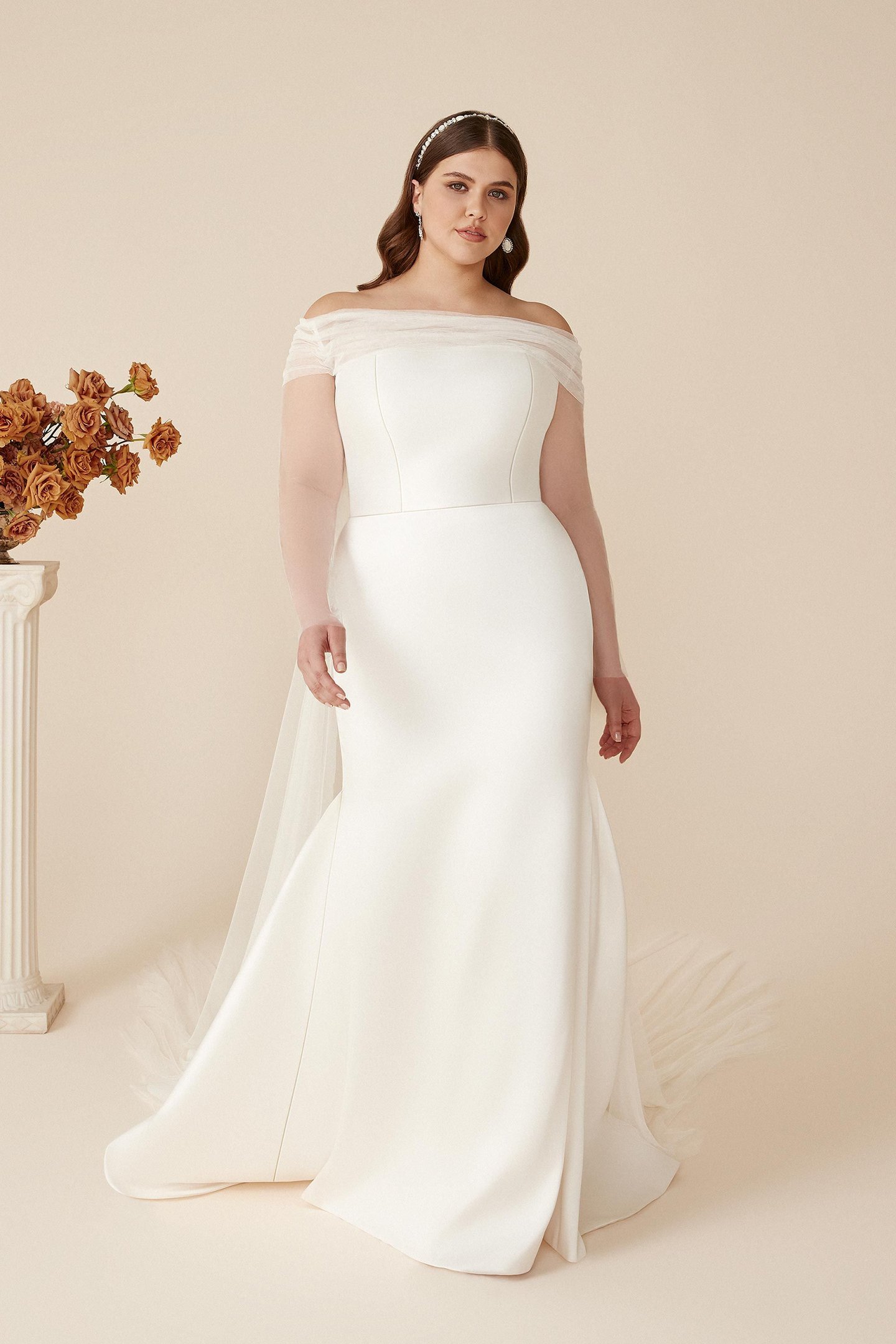 Justin Alexander Style 88205PS Celeste Plus Size Stretch Mikado Fit and Flare Gown with Straight Neckline