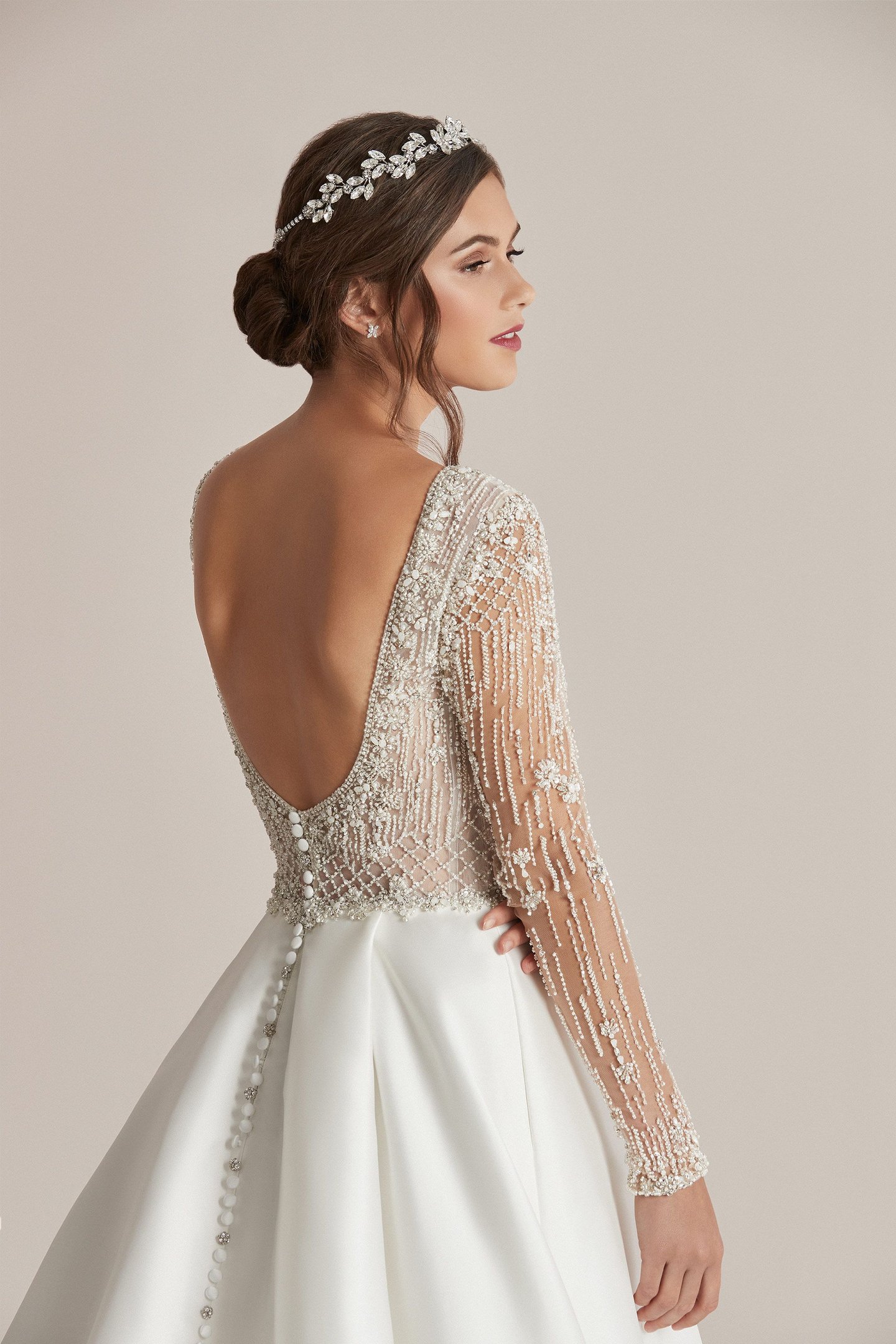 Justin Alexander Style 88216 Carson Beaded Long Sleeve Ball Gown with Mikado Skirt and Pockets