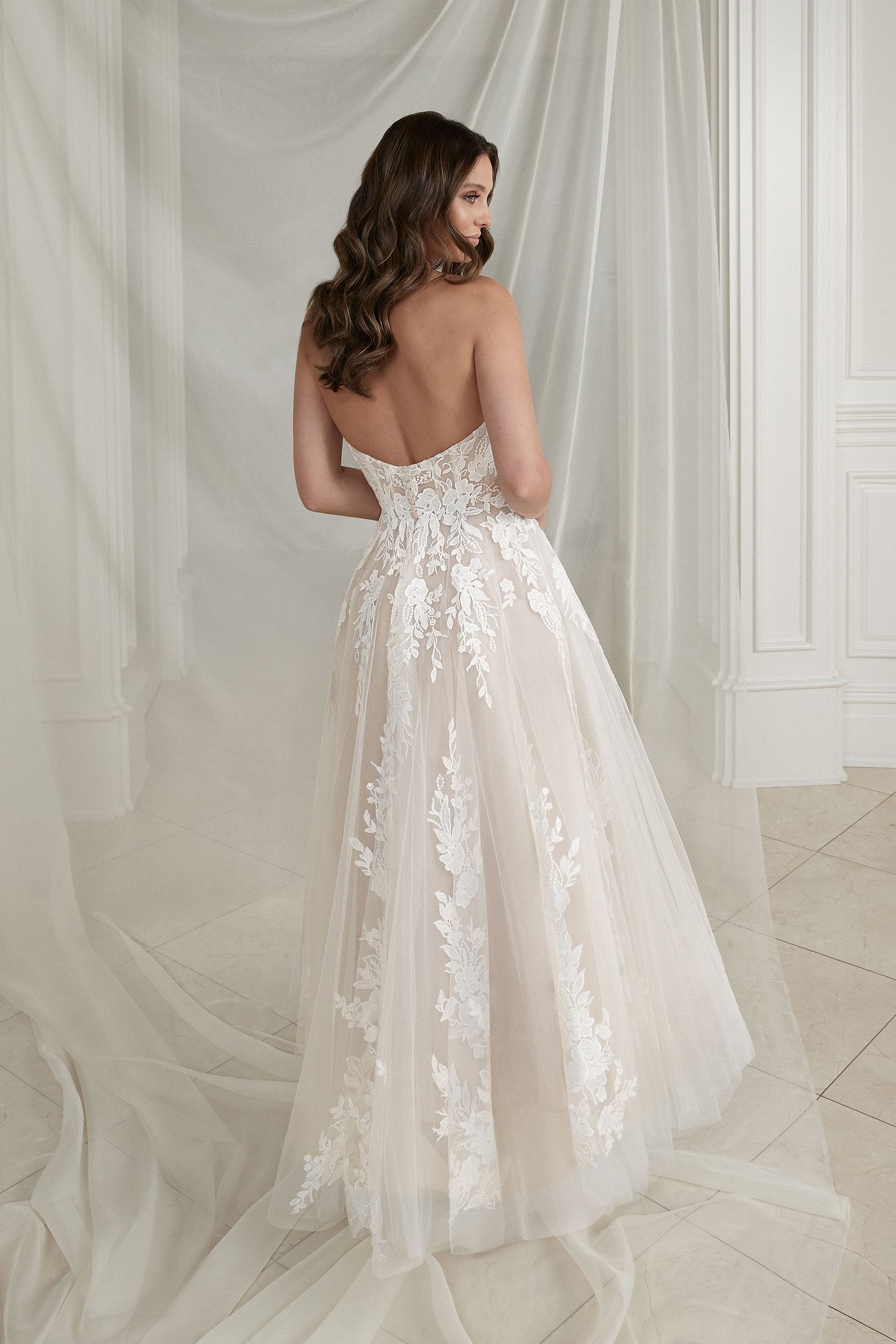 Justin Alexander Style 88255 Ellie Tea Length High-Low Dress with Modified Sweetheart Neckline