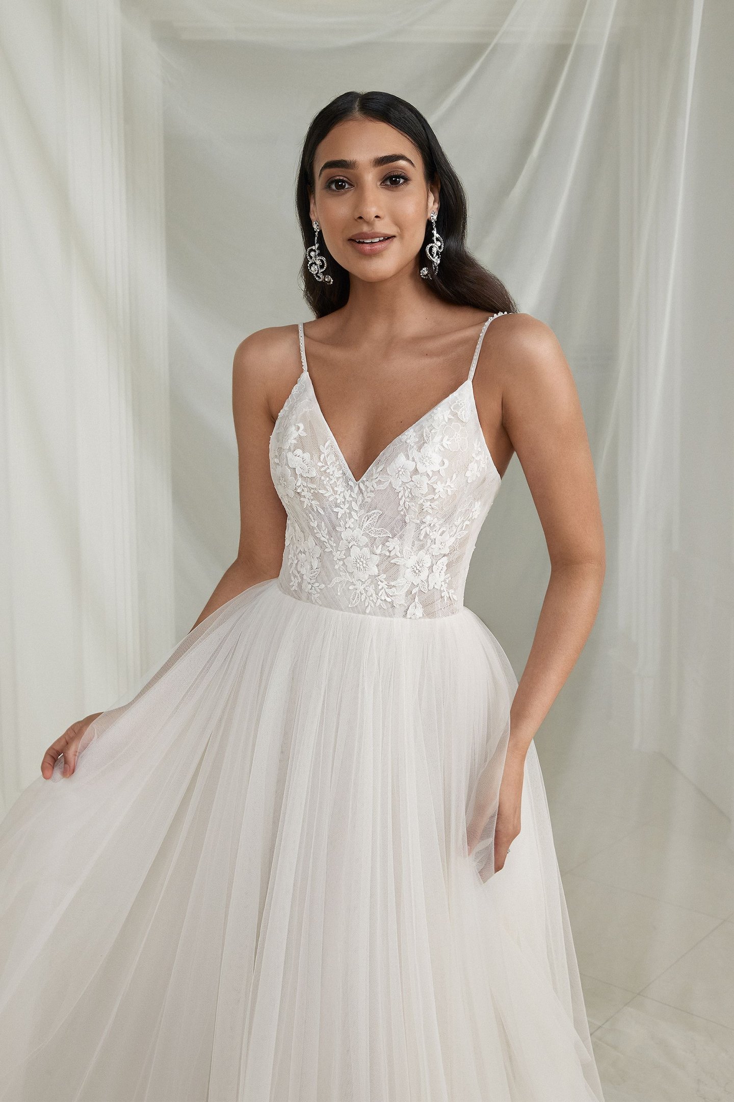 Justin Alexander Style 88271 Emmie Bikini Neck A-Line Wedding Dress with Tulle Handkerchief Skirt