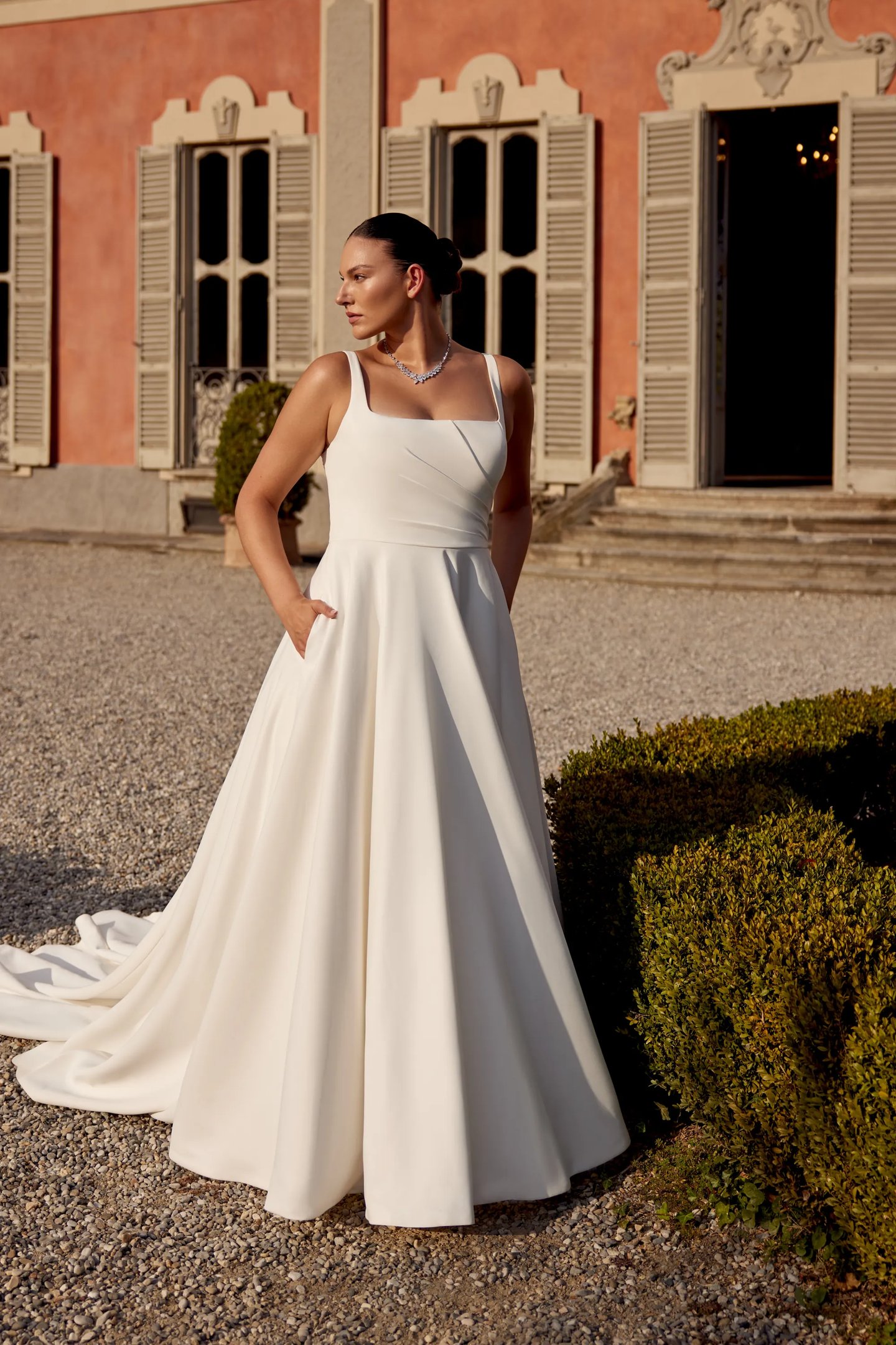 silk charmeuse wedding dress 1940s Satin Charmeuse Wedding Dress with Pleated Detail and Wateau Train