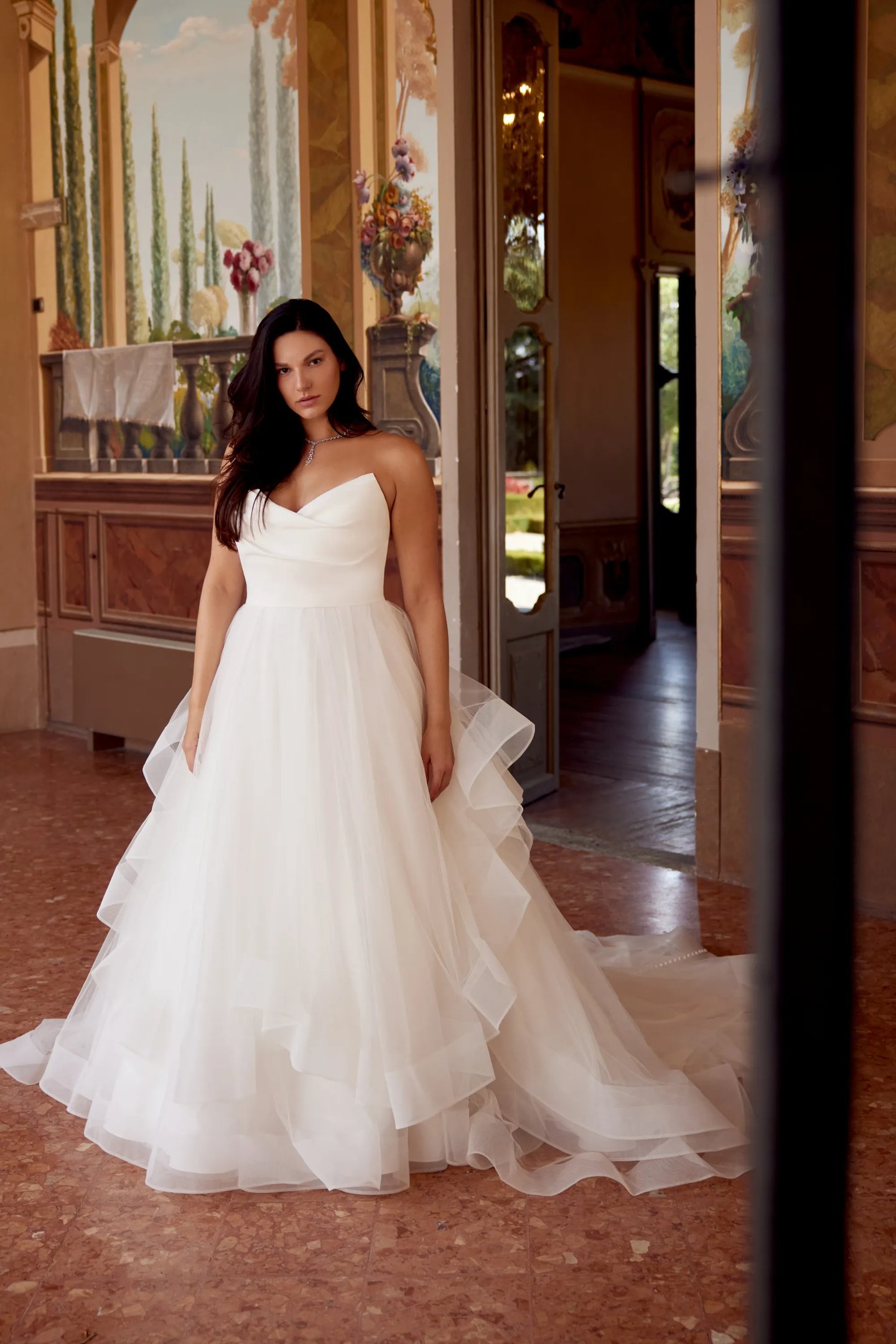 beautiful wedding dresses with long trains Modern V neck Long Wedding Dress with See through Long Train