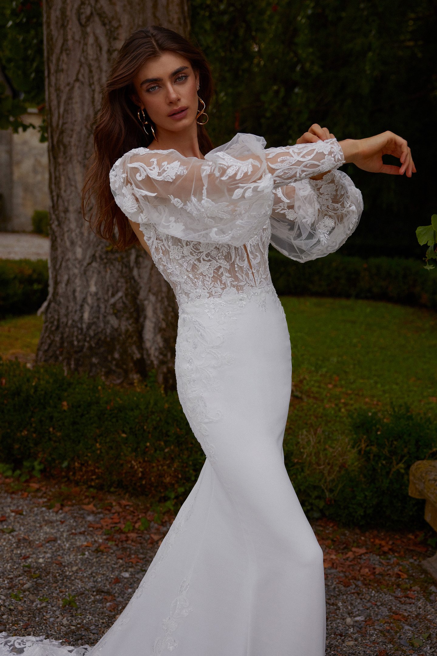 Justin Alexander Style 88391 Izara Crepe Fit and Flare with Notched Square Neckline and Open Scoop Back