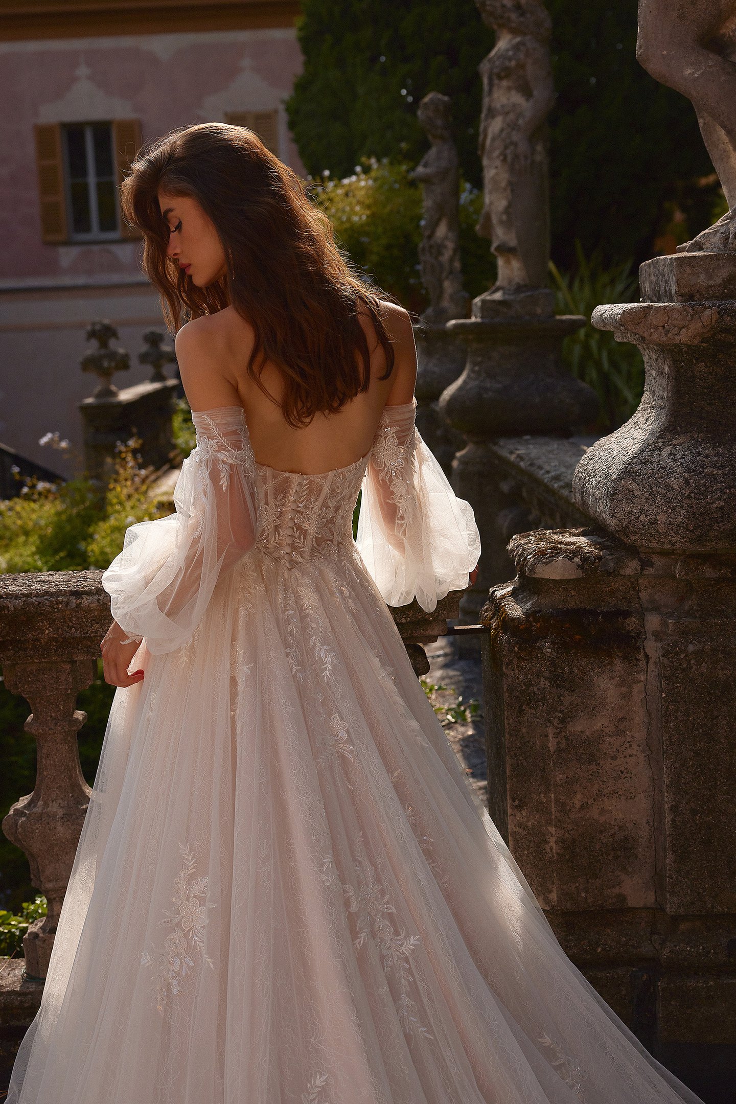 Justin Alexander Style 88398SL Iverson Sleeves Off The Shoulder Bishop Sleeves with Beaded and Lace Appliqués