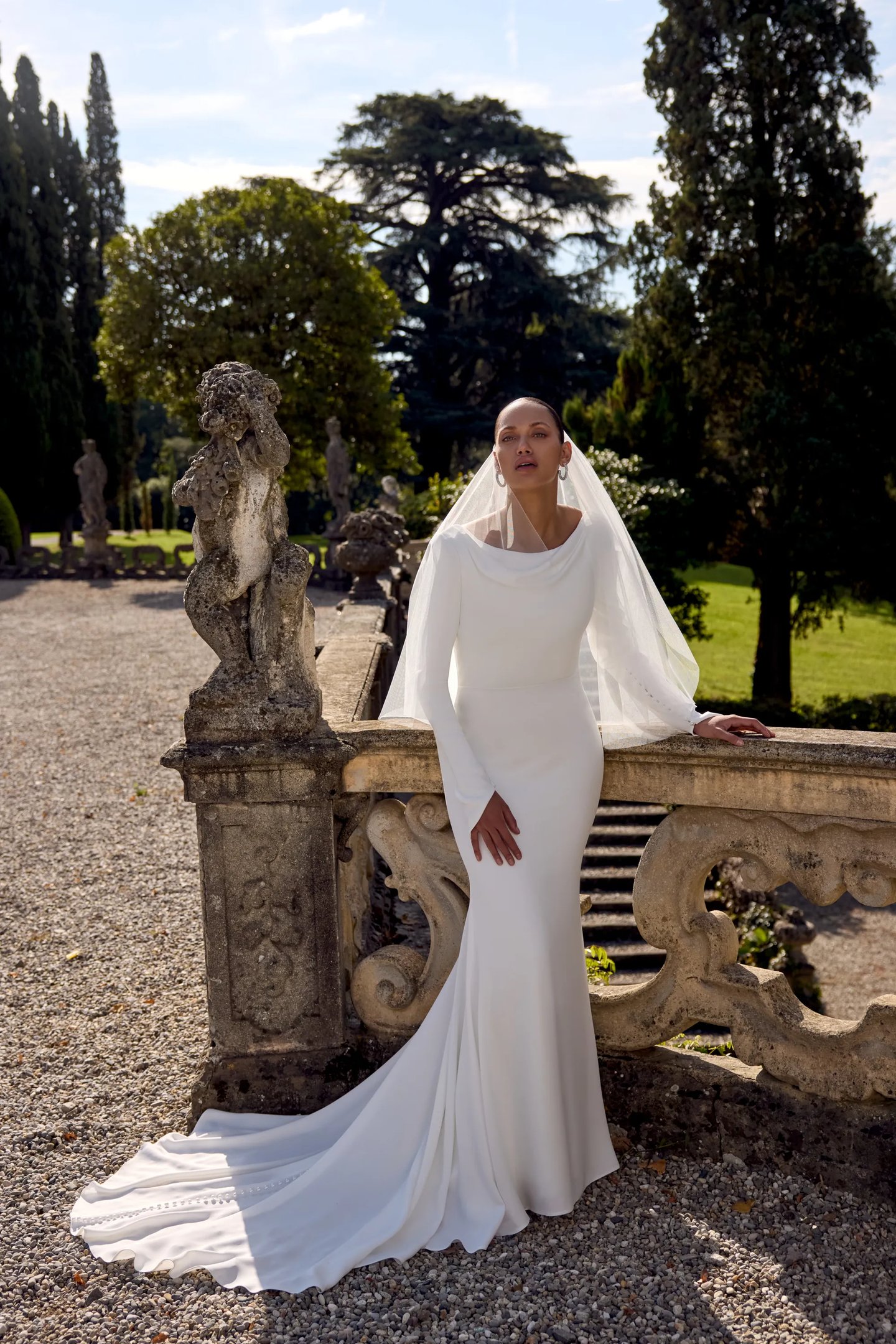 cowl neck long sleeve wedding dress Simple And Elegant Cowl Back Long Sleeve Stretch Crepe Bridal Dress