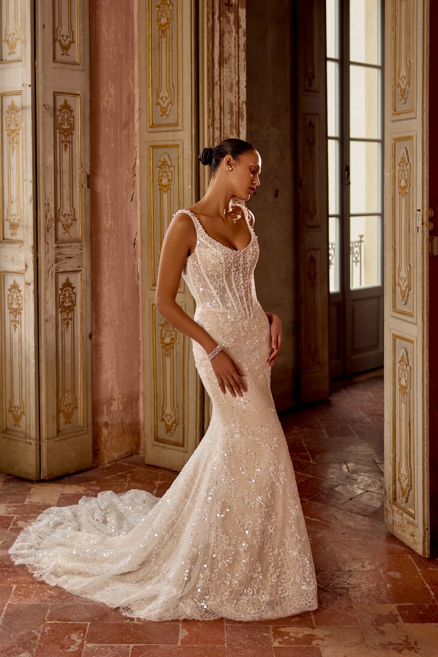 jersey knit wedding dress F211051 Simple Stretch Crepe & Silky Jersey Wedding Dress with Halter Neckline