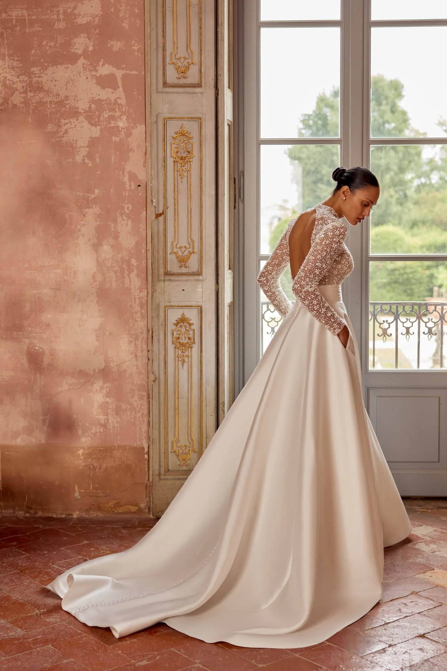 justin alexander wedding dress long sleeve Freesia: Long Sleeve Lace A-Line Gown with Plunging V-Neck