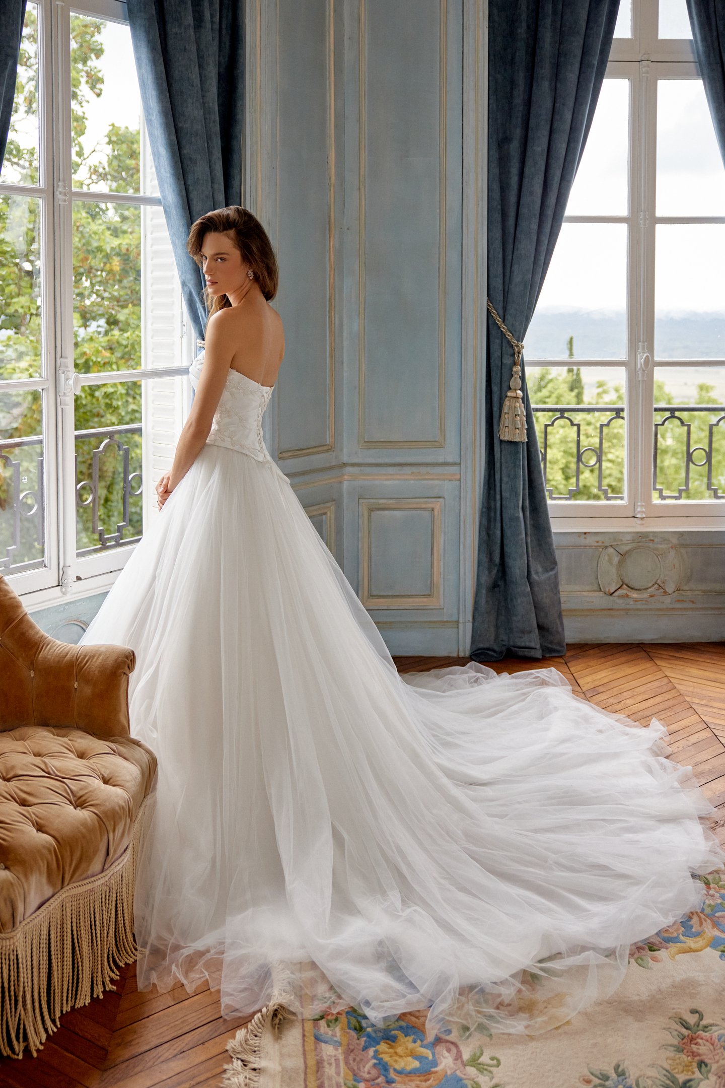 Justin Alexander Style 88501 MATISSE Tulle Ball Gown with Satin Pleated Bodice and Tonal Beaded Appliqués