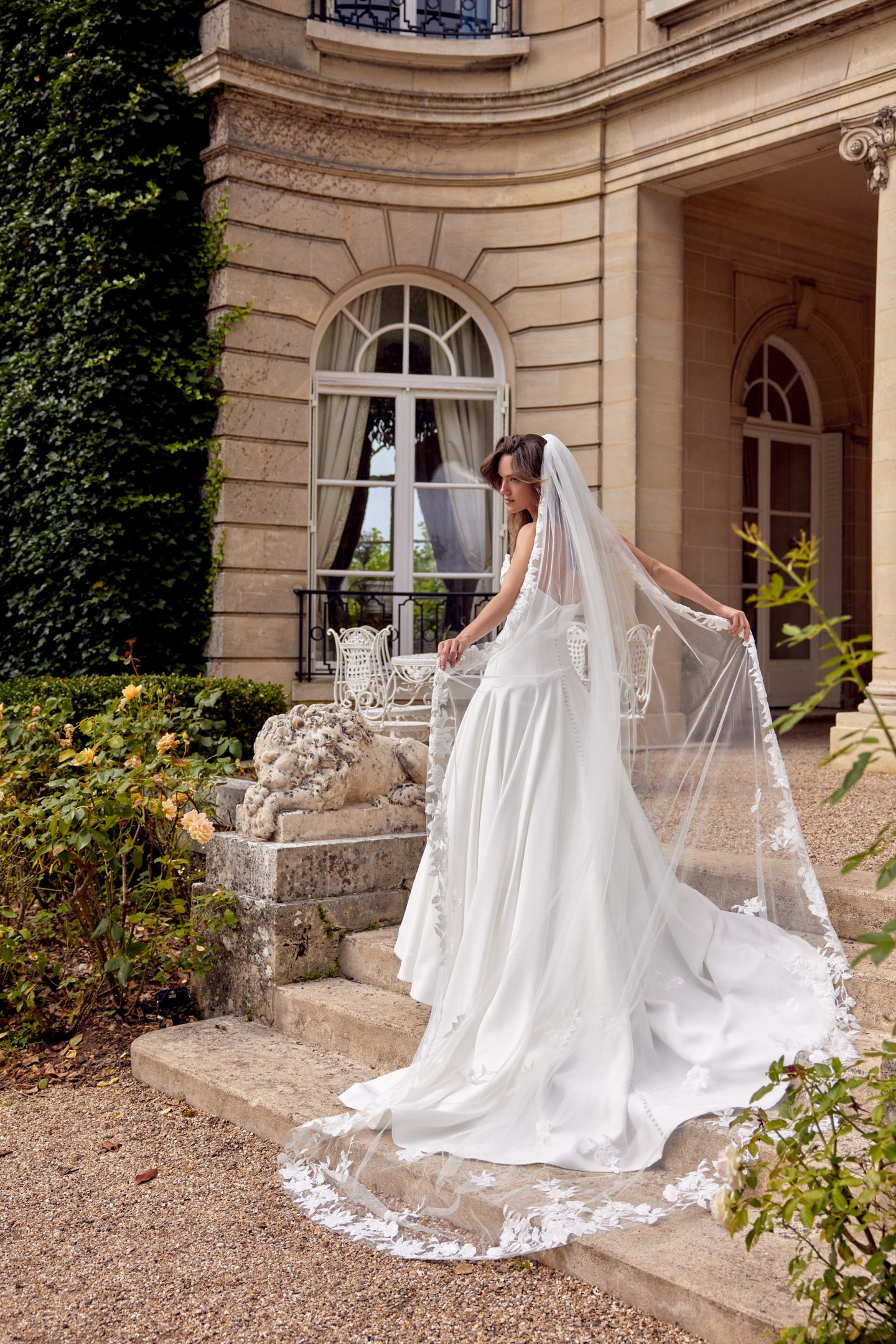 Justin Alexander Style 88502 MIRANDA Satin A-Line Gown with Dropped Asymmetrical Waistline