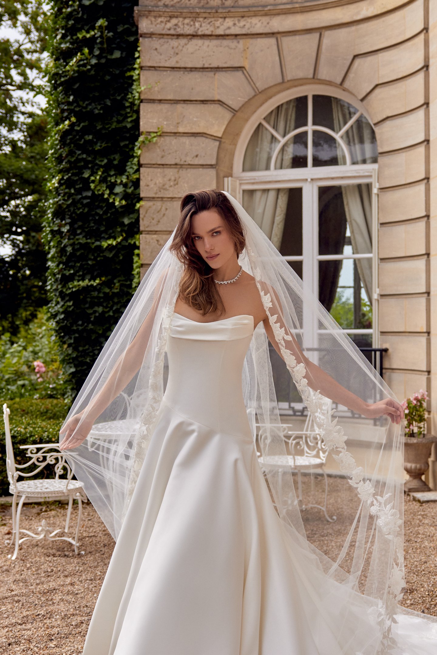 Justin Alexander Style 88502 MIRANDA Satin A-Line Gown with Dropped Asymmetrical Waistline
