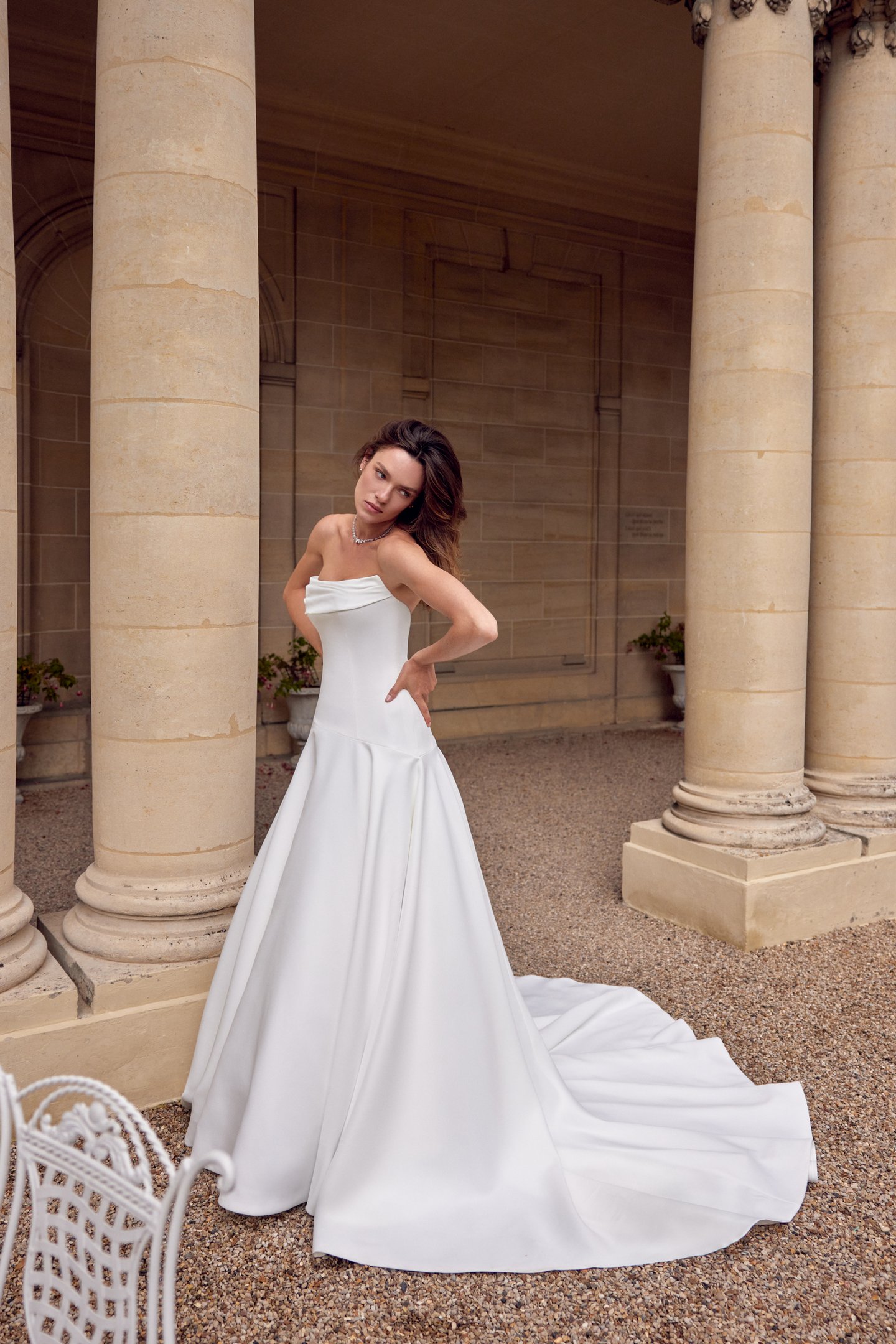 Justin Alexander Style 88502 MIRANDA Satin A-Line Gown with Dropped Asymmetrical Waistline