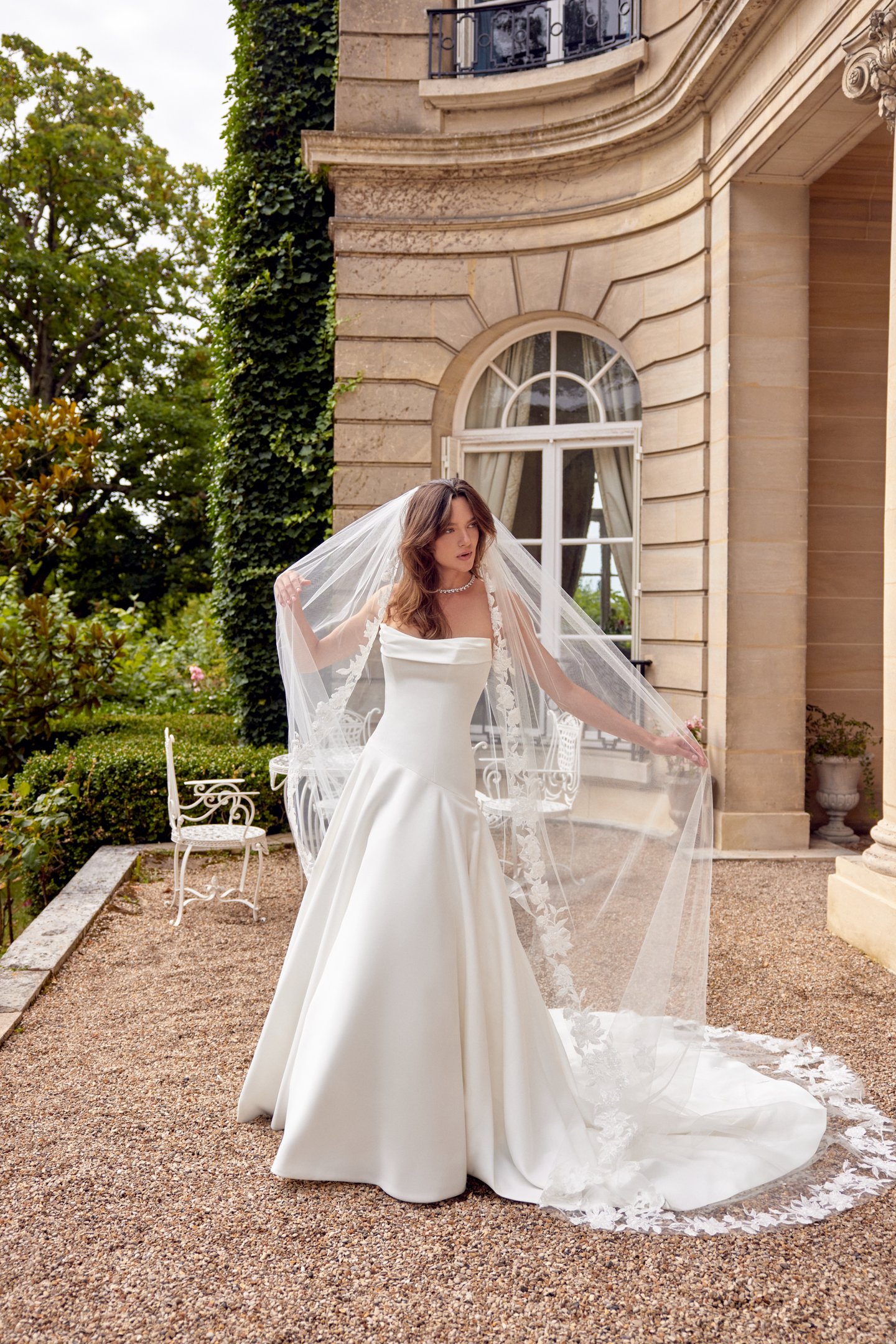 Justin Alexander Style 88502 MIRANDA Satin A-Line Gown with Dropped Asymmetrical Waistline