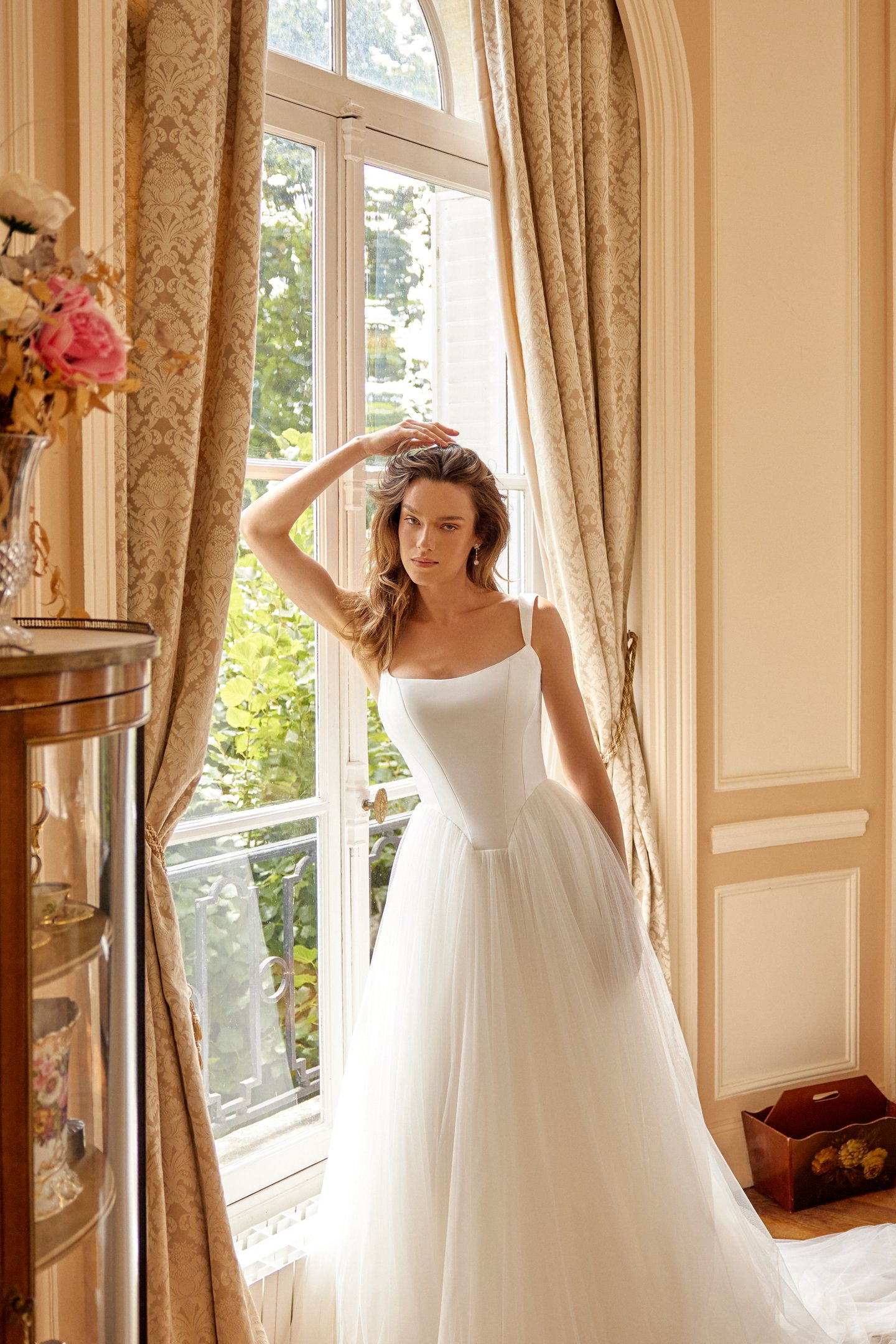 Justin Alexander Style 88503 MILLIE A-Line Tulle Gown with Mikado Bodice and Square Basque Waistline