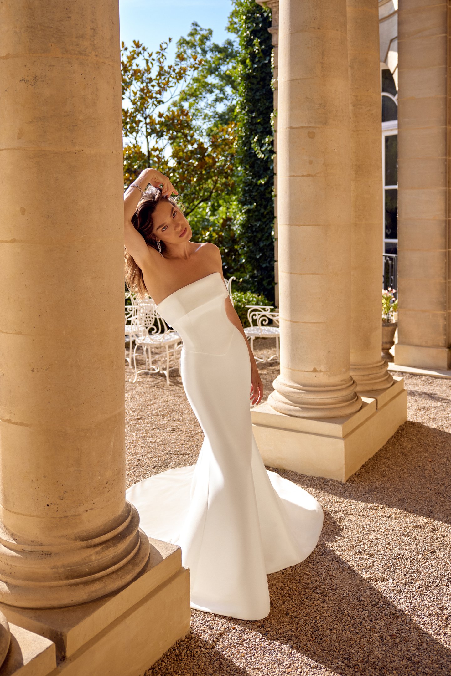 Justin Alexander Style 88505 MARNIE Faux Two-Piece Mikado Fit and Flare with Straight Cuff Neckline