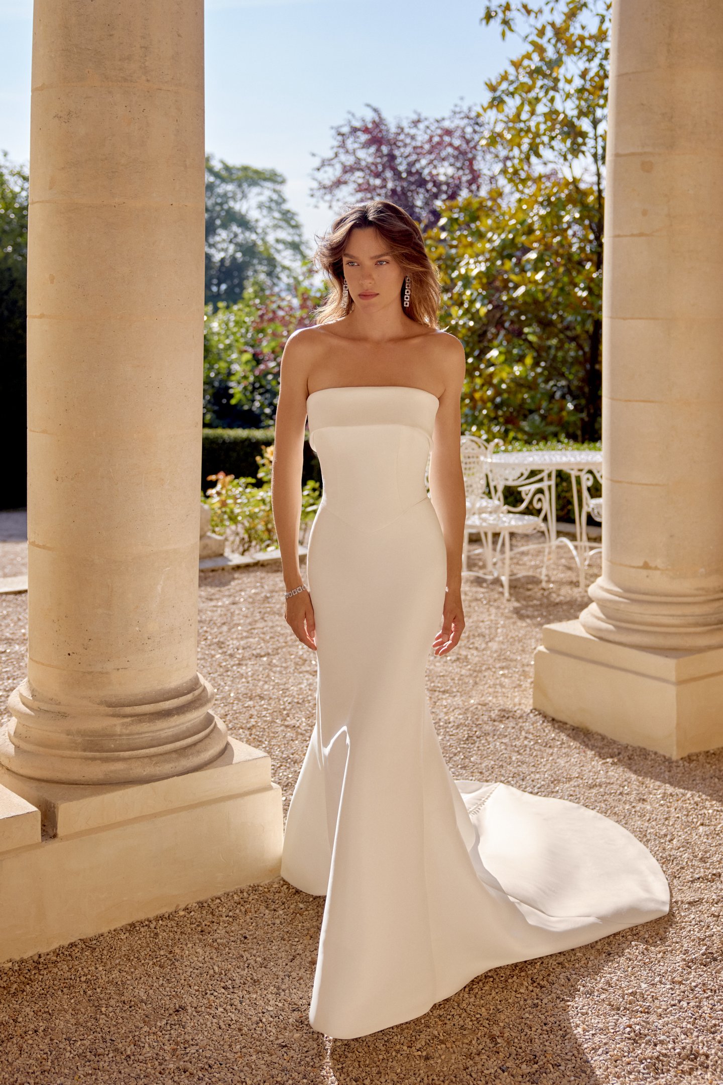 Justin Alexander Style 88505 MARNIE Faux Two-Piece Mikado Fit and Flare with Straight Cuff Neckline