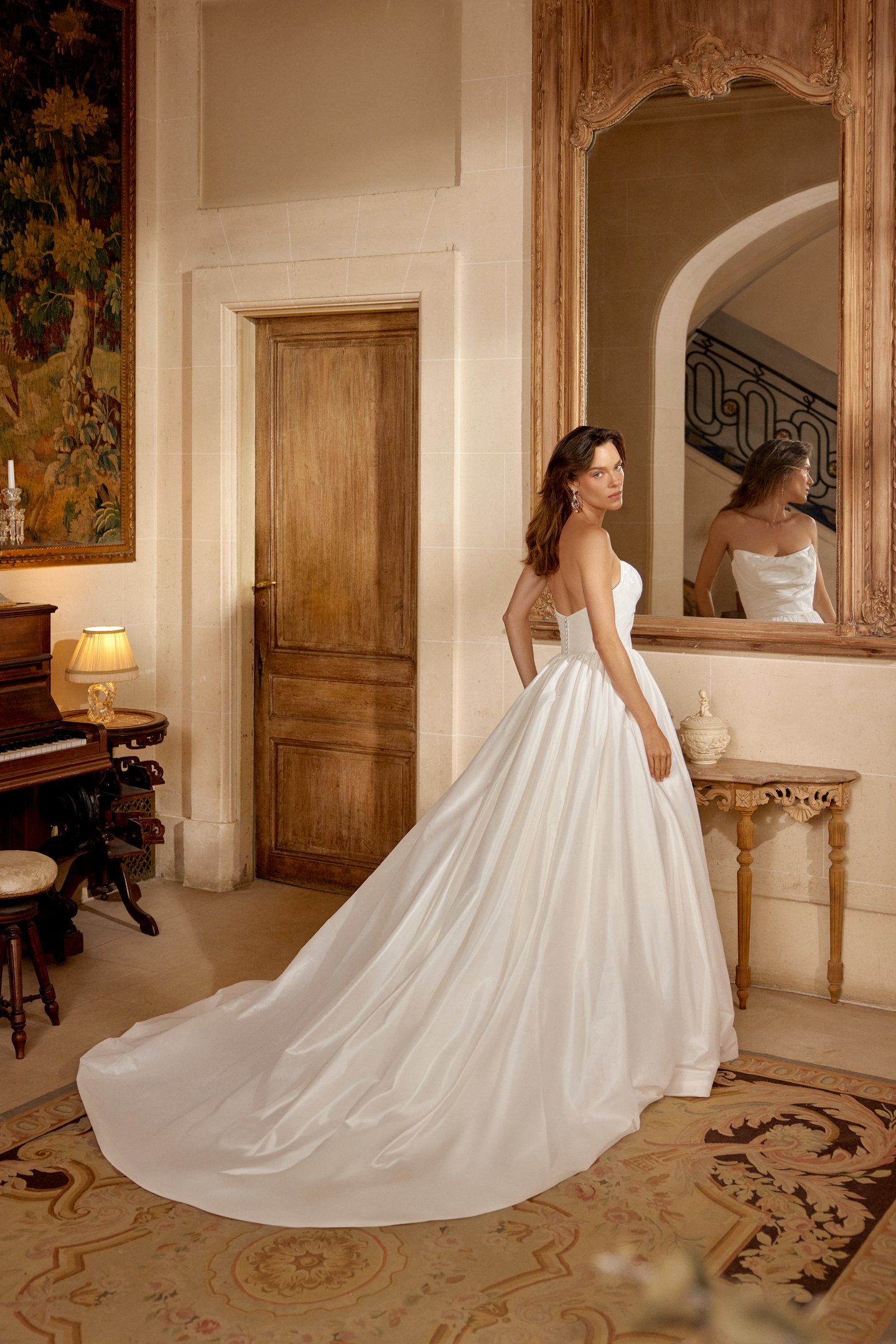 Justin Alexander Style 88506 MELISSA Taffeta Ball Gown with Cat Eye Neckline and Pleated Bodice