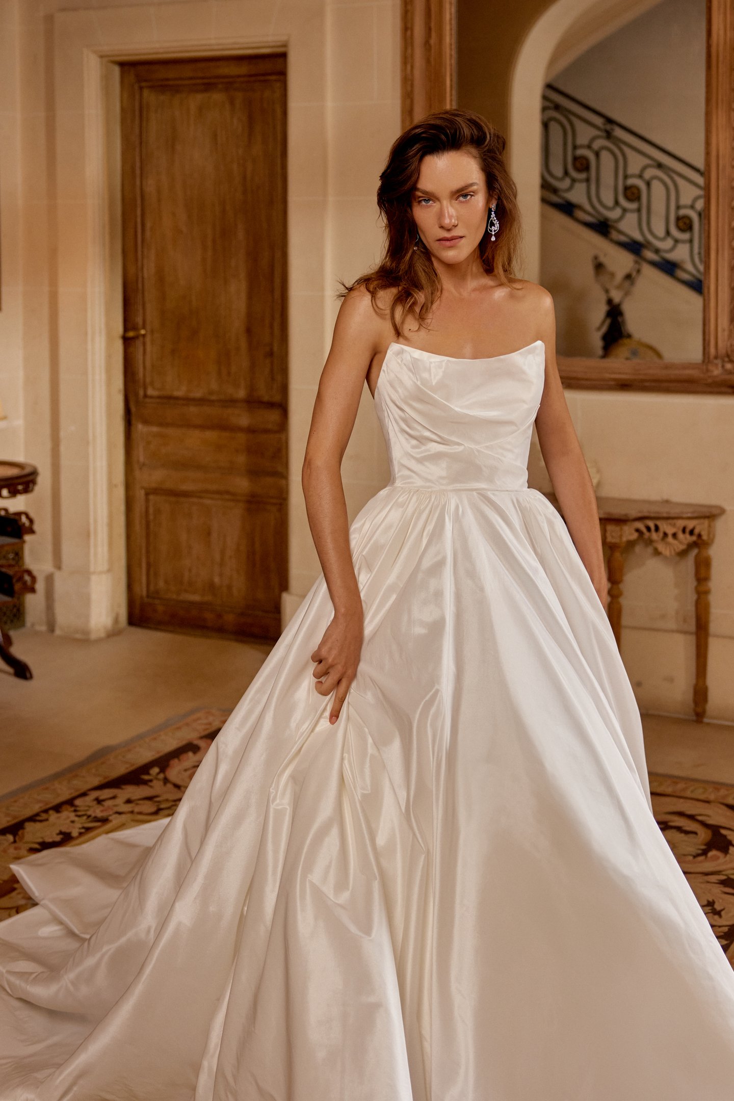 Justin Alexander Style 88506 MELISSA Taffeta Ball Gown with Cat Eye Neckline and Pleated Bodice