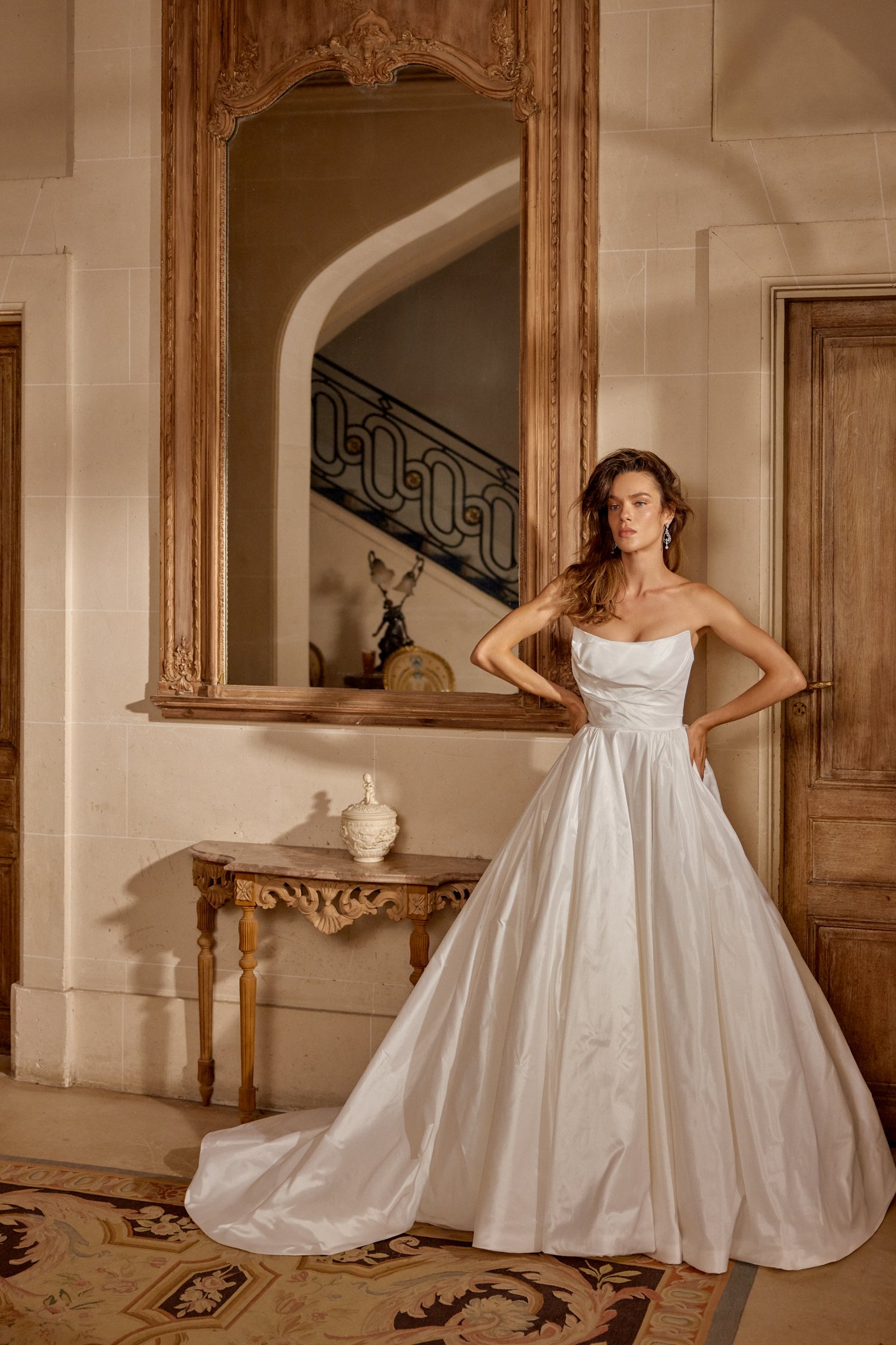Justin Alexander Style 88506 MELISSA Taffeta Ball Gown with Cat Eye Neckline and Pleated Bodice