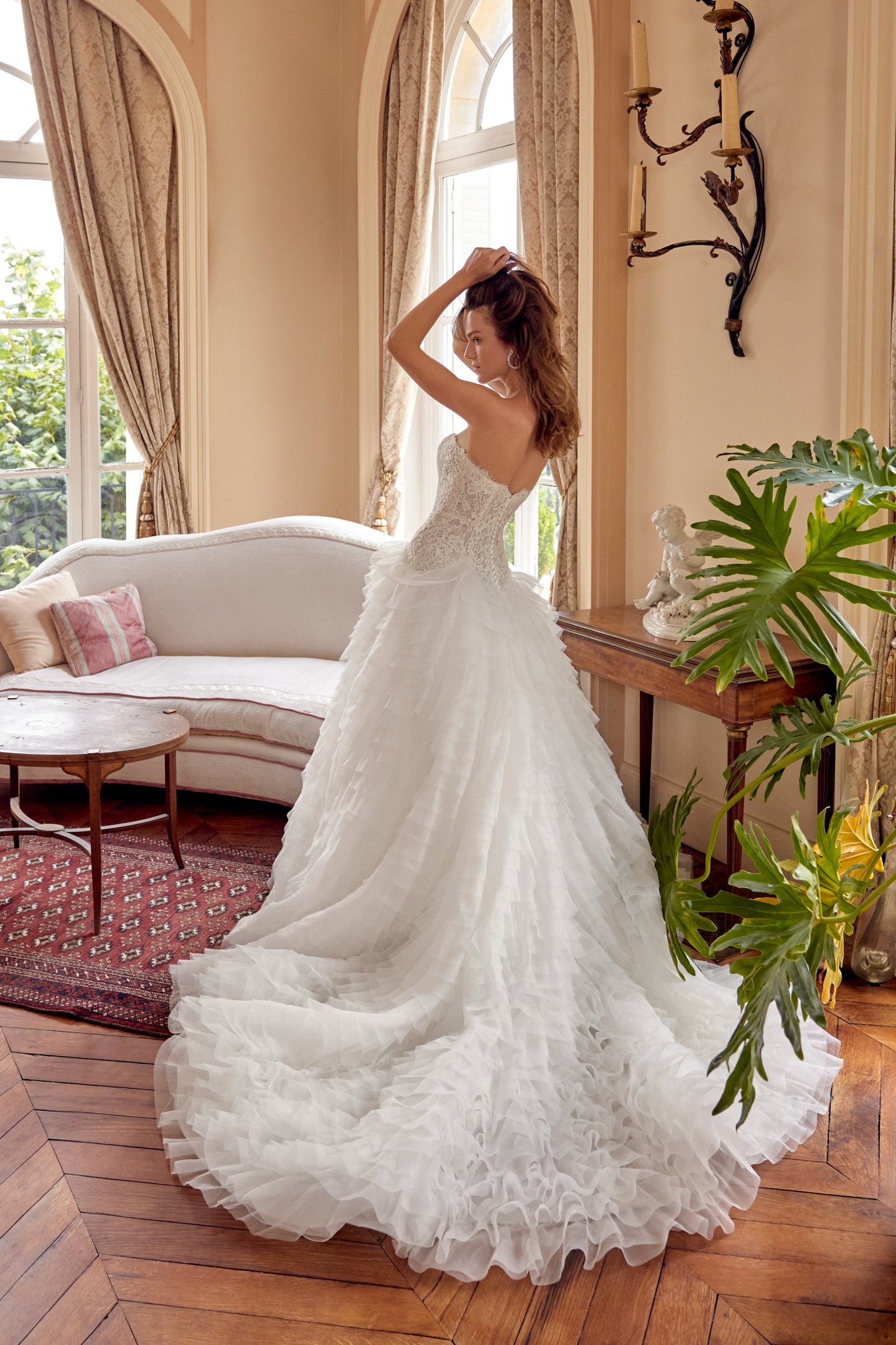 Justin Alexander Style 88508 MAGDALENA Strapless Ball Gown with Corded Alençon Lace Bodice and Ruffled Skirt