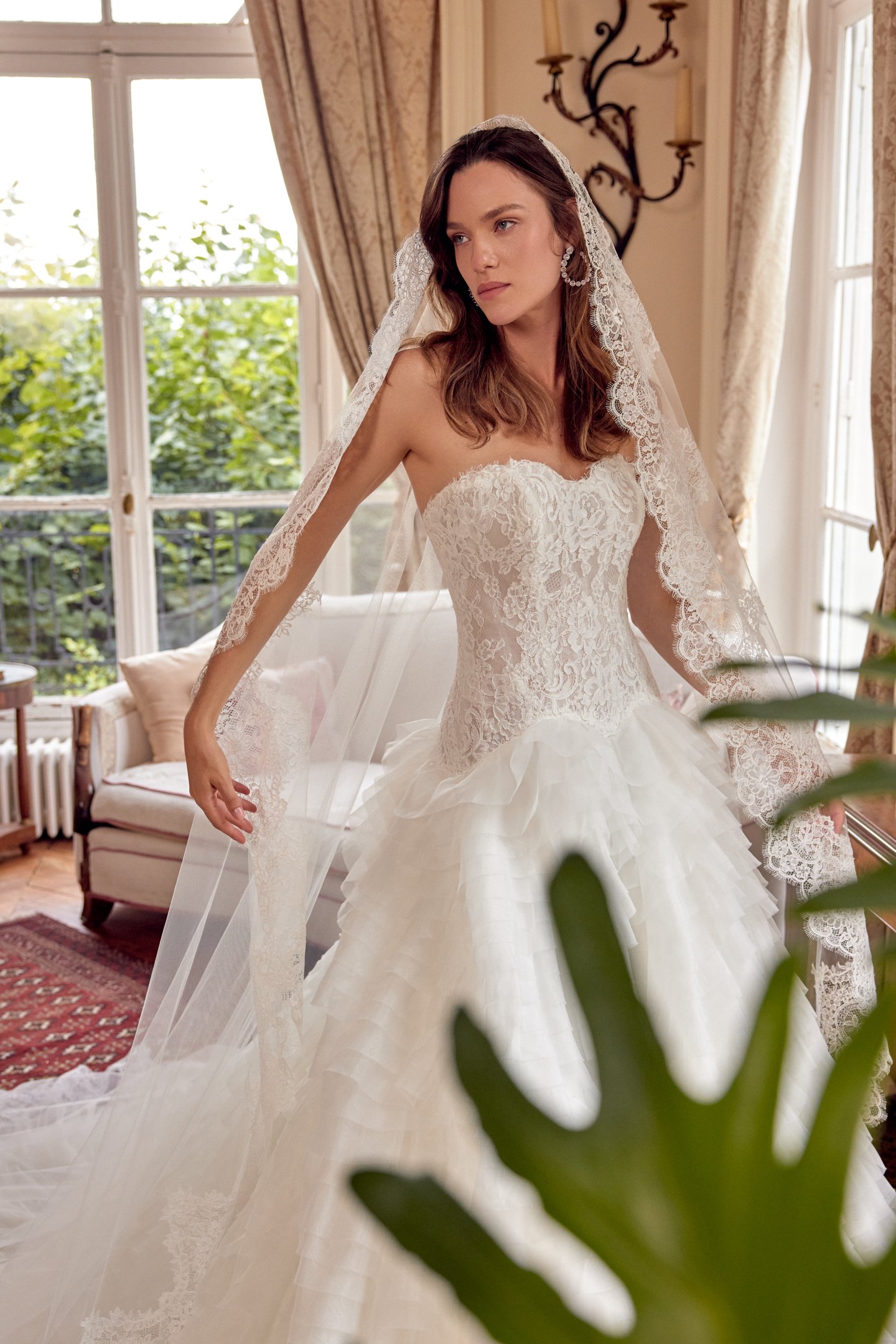 Justin Alexander Style 88508 MAGDALENA Strapless Ball Gown with Corded Alençon Lace Bodice and Ruffled Skirt