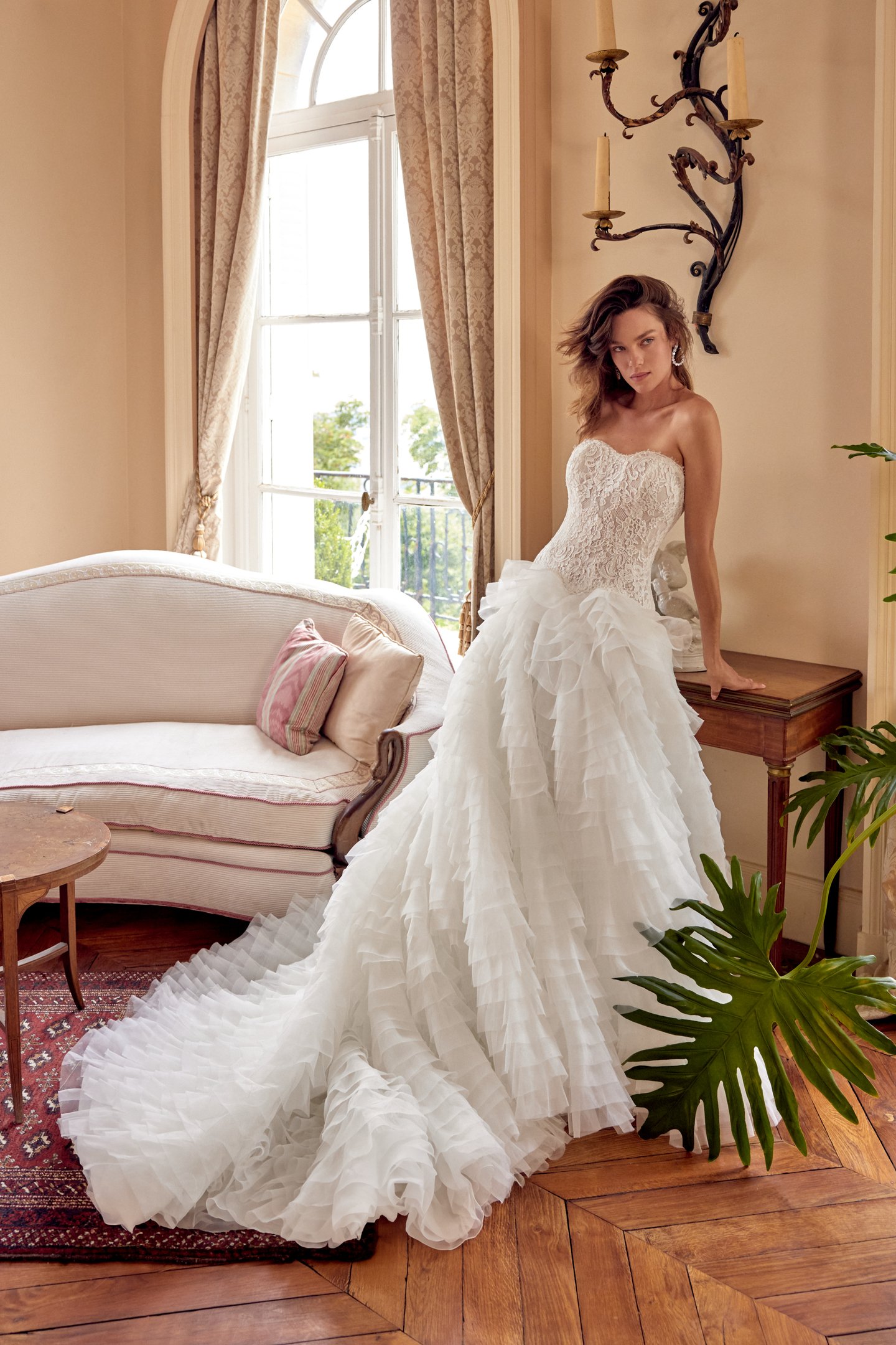 Justin Alexander Style 88508 MAGDALENA Strapless Ball Gown with Corded Alençon Lace Bodice and Ruffled Skirt