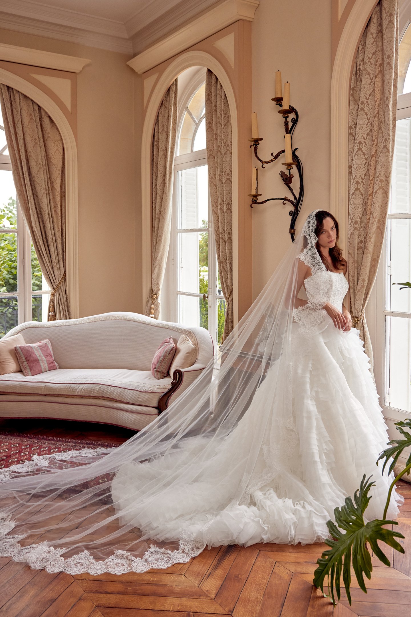 Justin Alexander Style 88508 MAGDALENA Strapless Ball Gown with Corded Alençon Lace Bodice and Ruffled Skirt