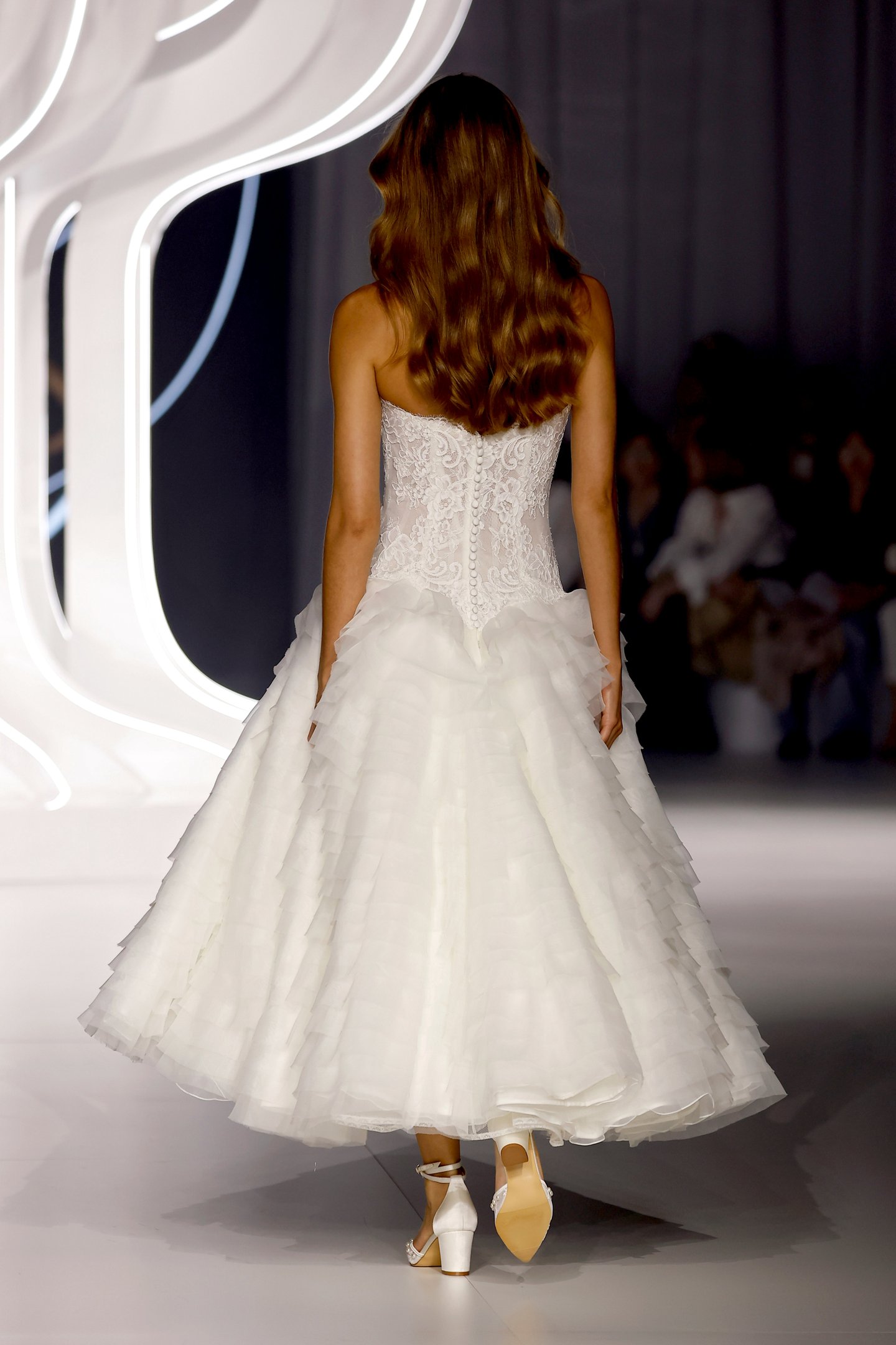 Magdalena Tea Length: Tea Length Strapless Ball Gown with Corded