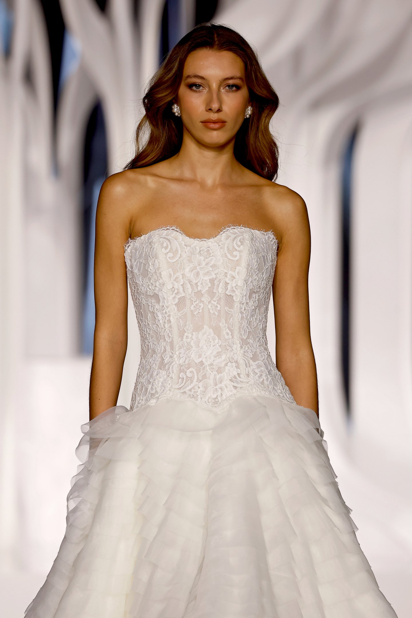 Magdalena Tea Length: Tea Length Strapless Ball Gown with Corded