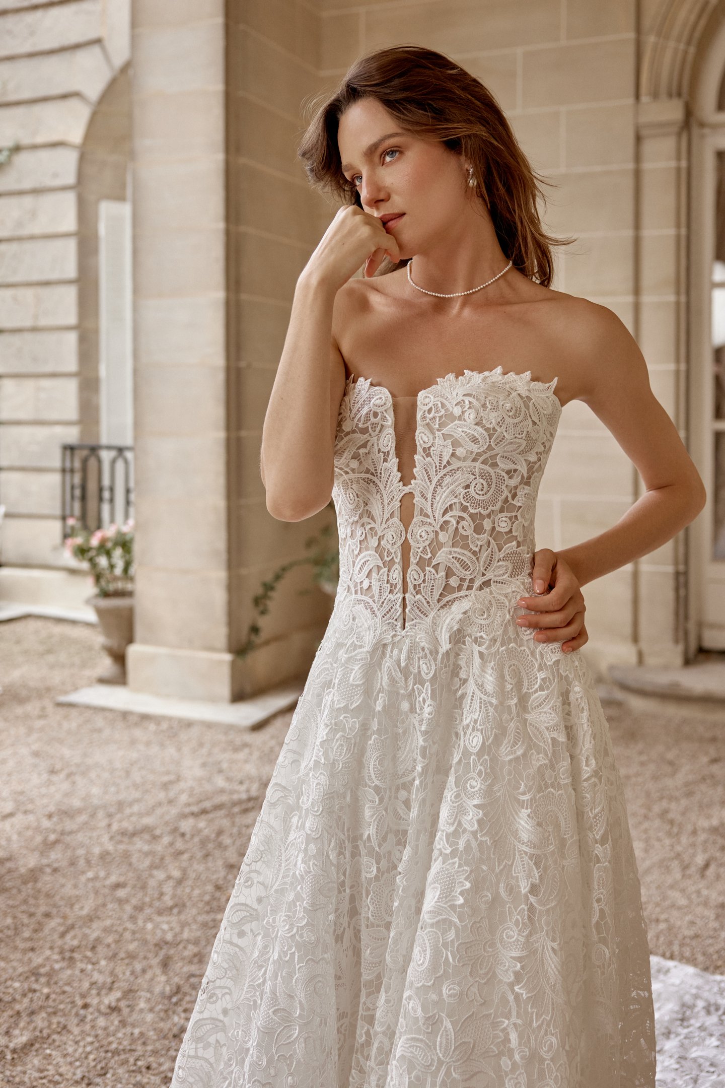 Justin Alexander Style 88510 MIRABELLE Allover Matte Venice Lace A-Line Gown with Basque Waist