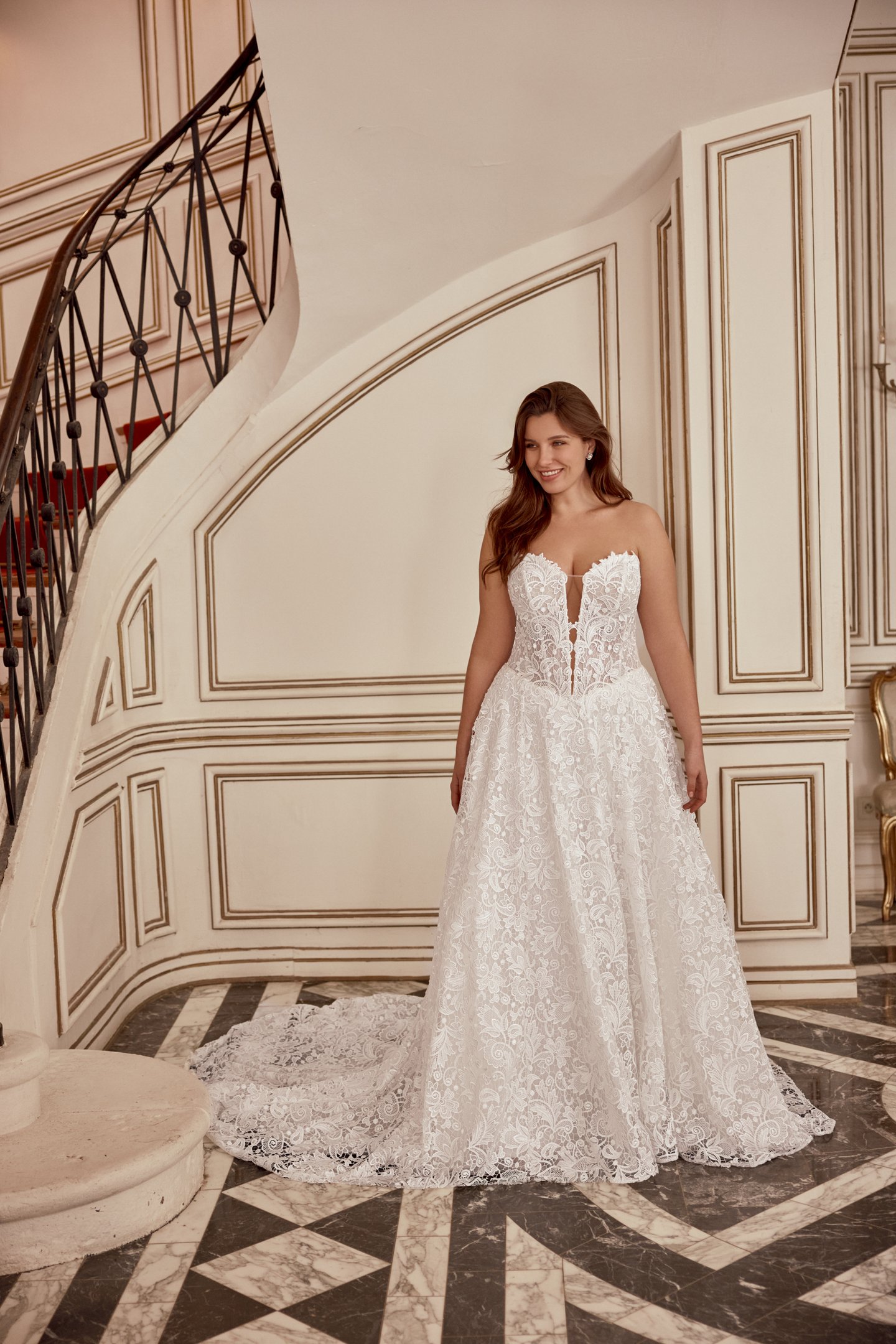 Mirabelle PS: Allover Matte Venice Lace A-Line Plus Size Gown with