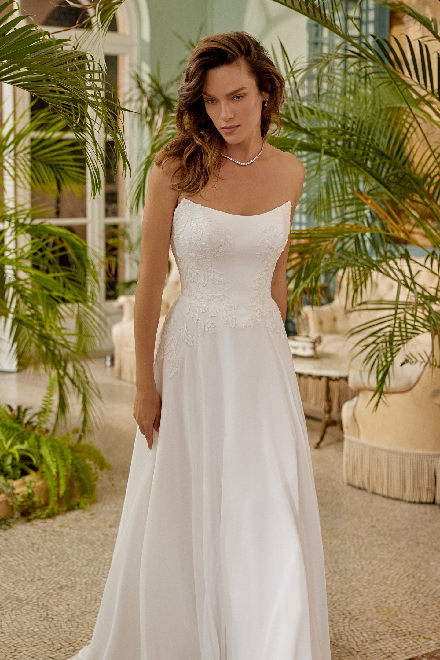 Justin Alexander Style 88511 MELODY Chiffon A-Line with Satin Bodice and Sequined Lace Appliqués