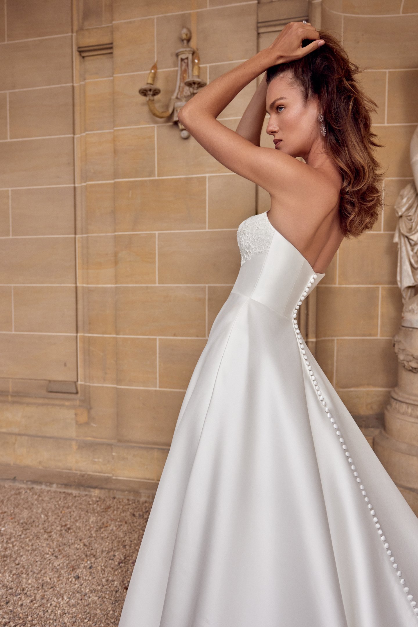 Justin Alexander Style 88512 MIA Stretch Mikado A-Line Gown with Chantilly Lace Detailing on Bodice