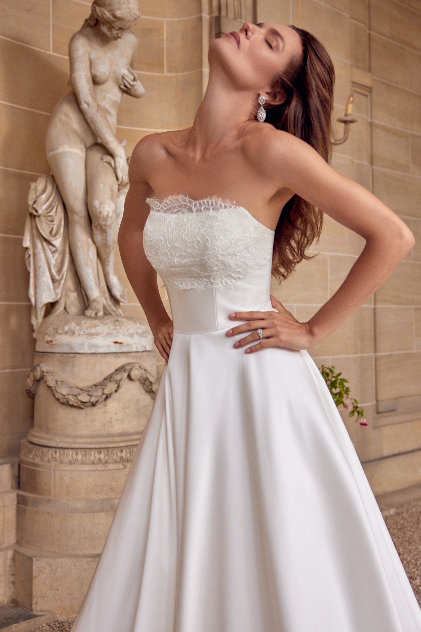 Justin Alexander Style 88512 MIA Stretch Mikado A-Line Gown with Chantilly Lace Detailing on Bodice