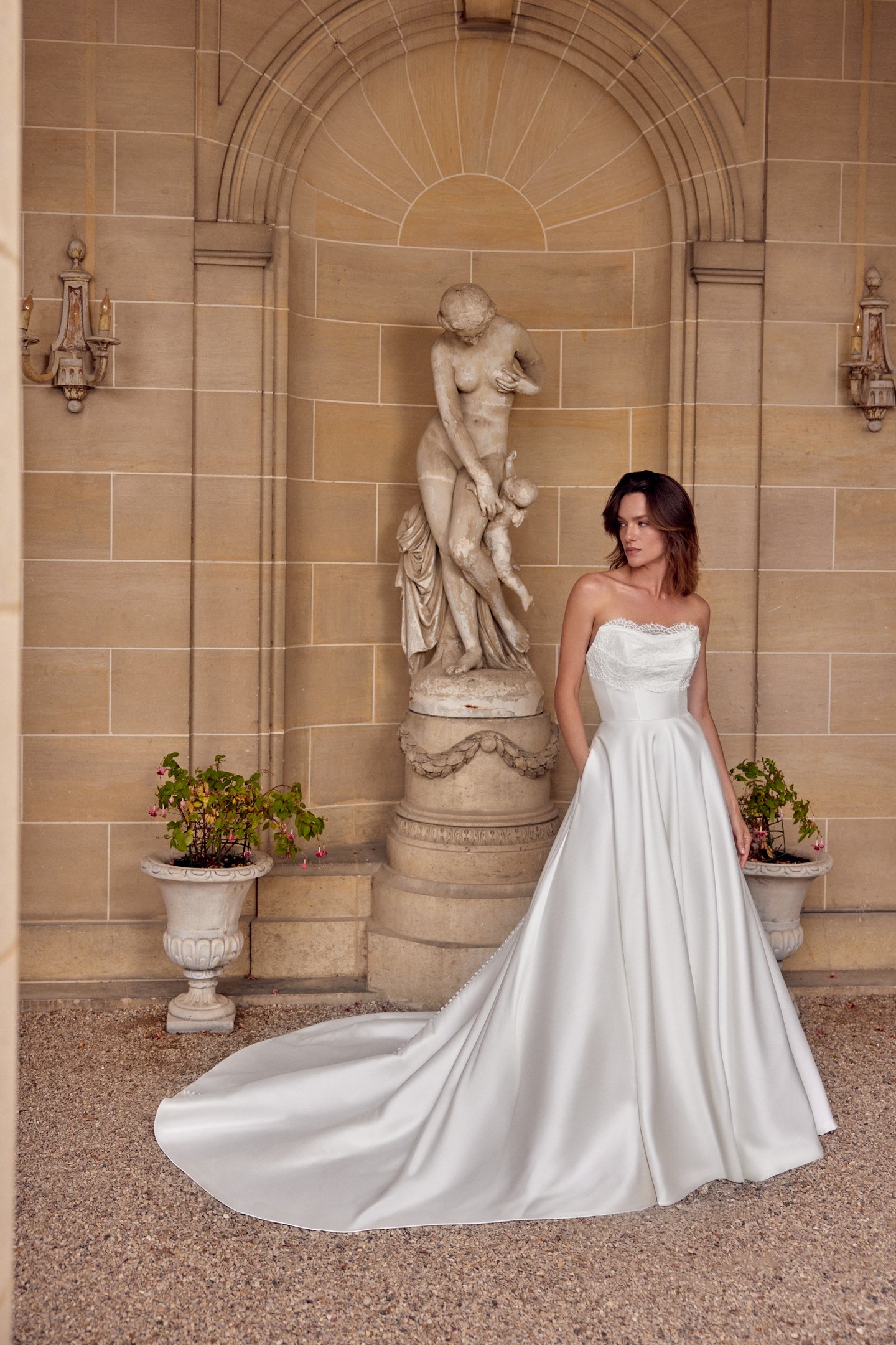 Justin Alexander Style 88512 MIA Stretch Mikado A-Line Gown with Chantilly Lace Detailing on Bodice