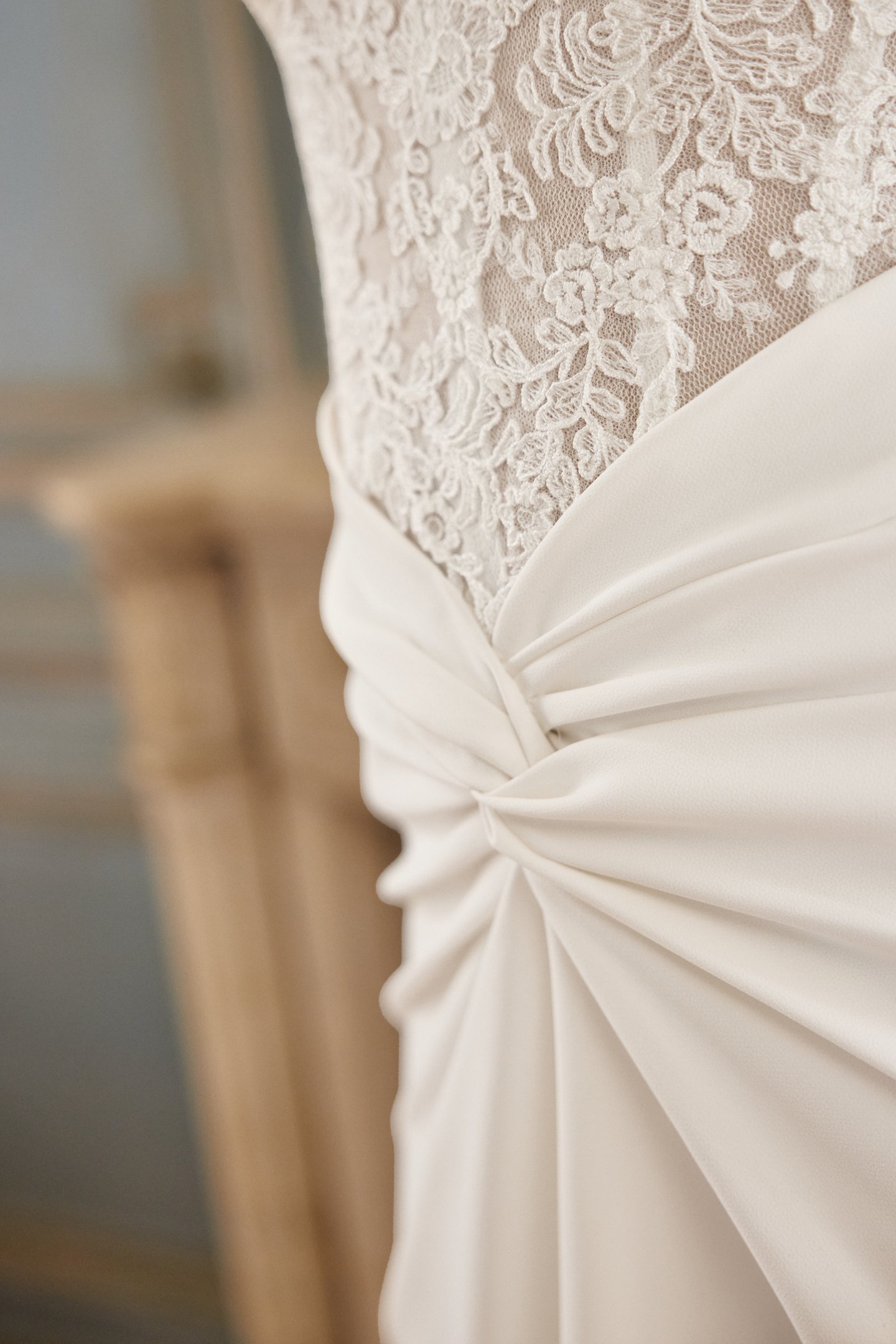 Justin Alexander Style 88513 MAYA Fit and Flare with Matte Lace Illusion Bodice and Crepe Ruched Skirt