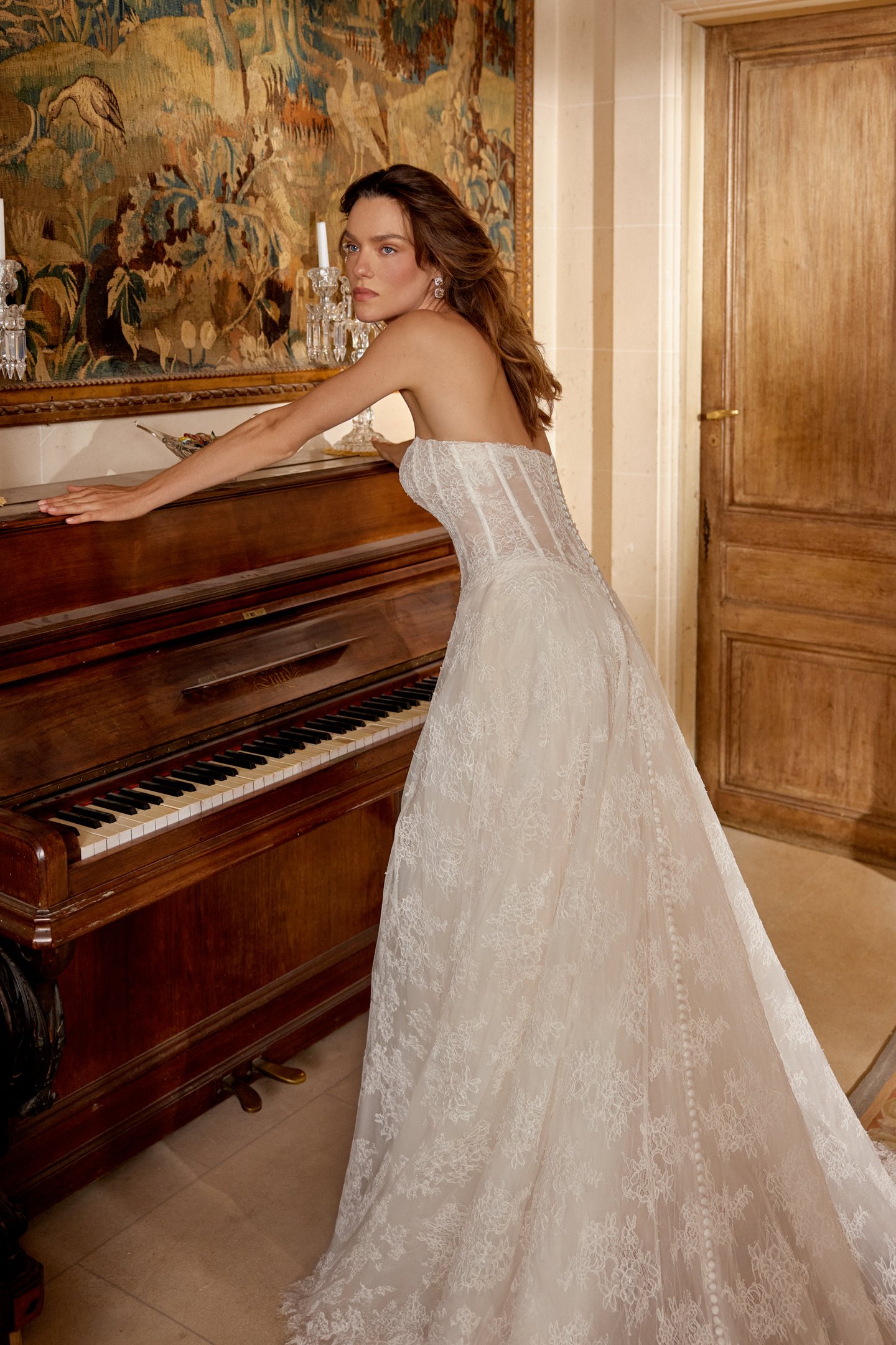 Justin Alexander Style 88514 MANUELA Corded Allover Alençon Lace A-Line Gown with Basque Waist